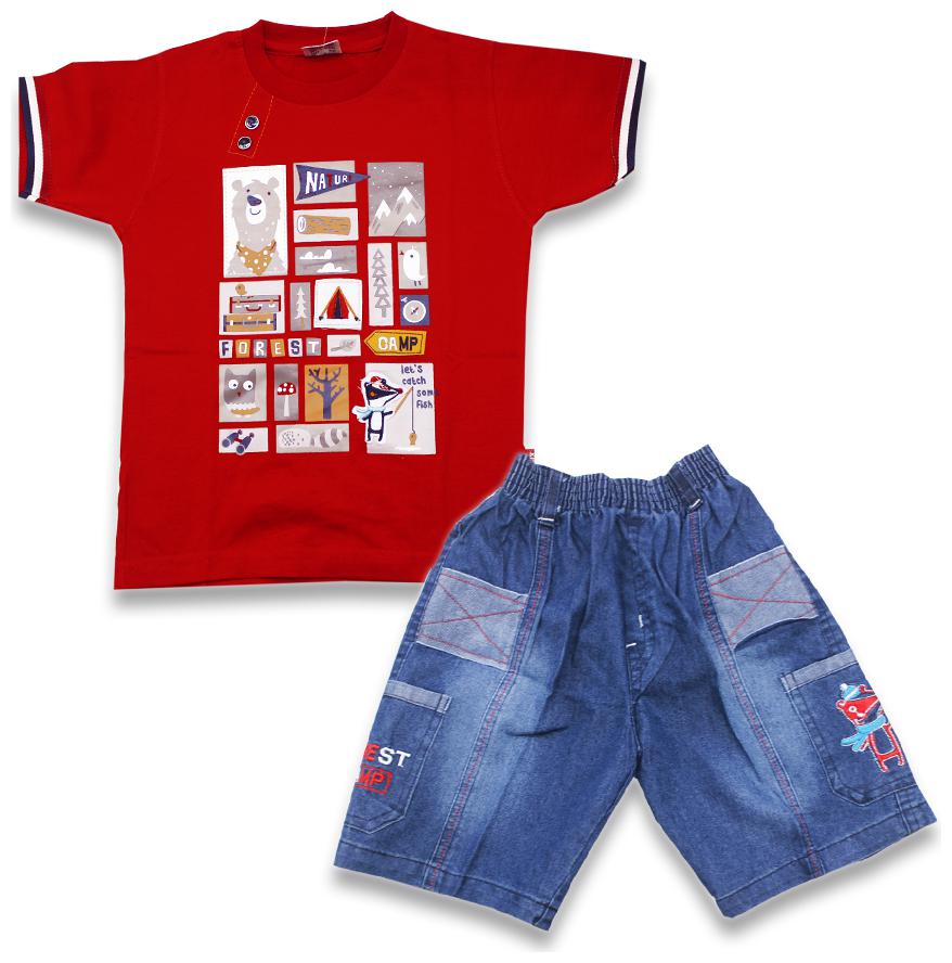 

KID S CARE Cotton Printed Top Bottom Set - Red Blue