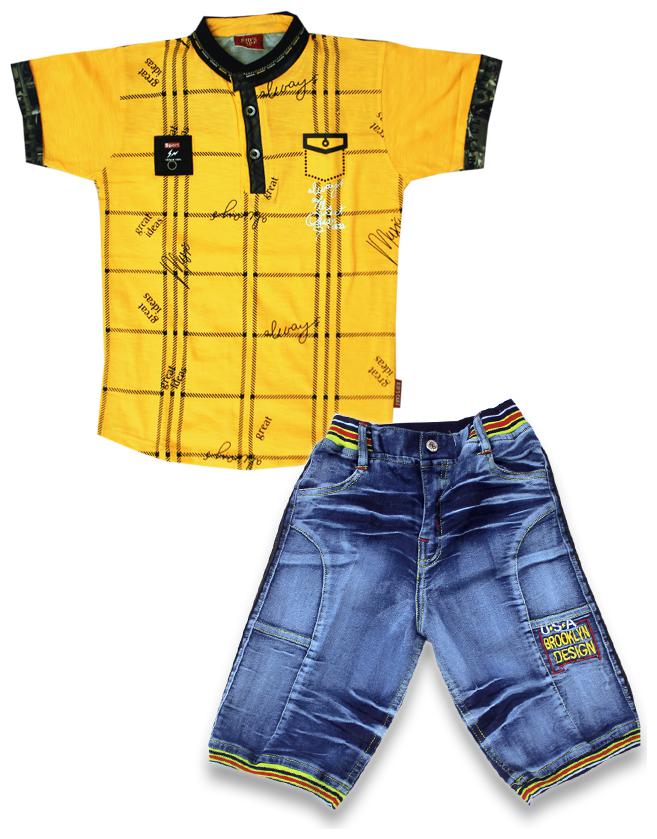 

KID S CARE Cotton Checked Top Bottom Set - Yellow Blue