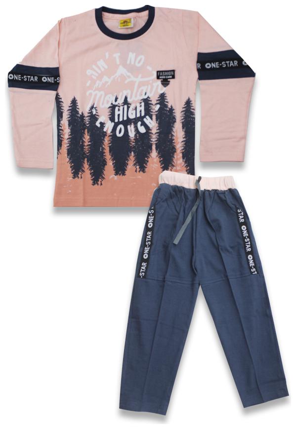 

KID S CARE Cotton Printed Top Bottom Set - Pink Blue