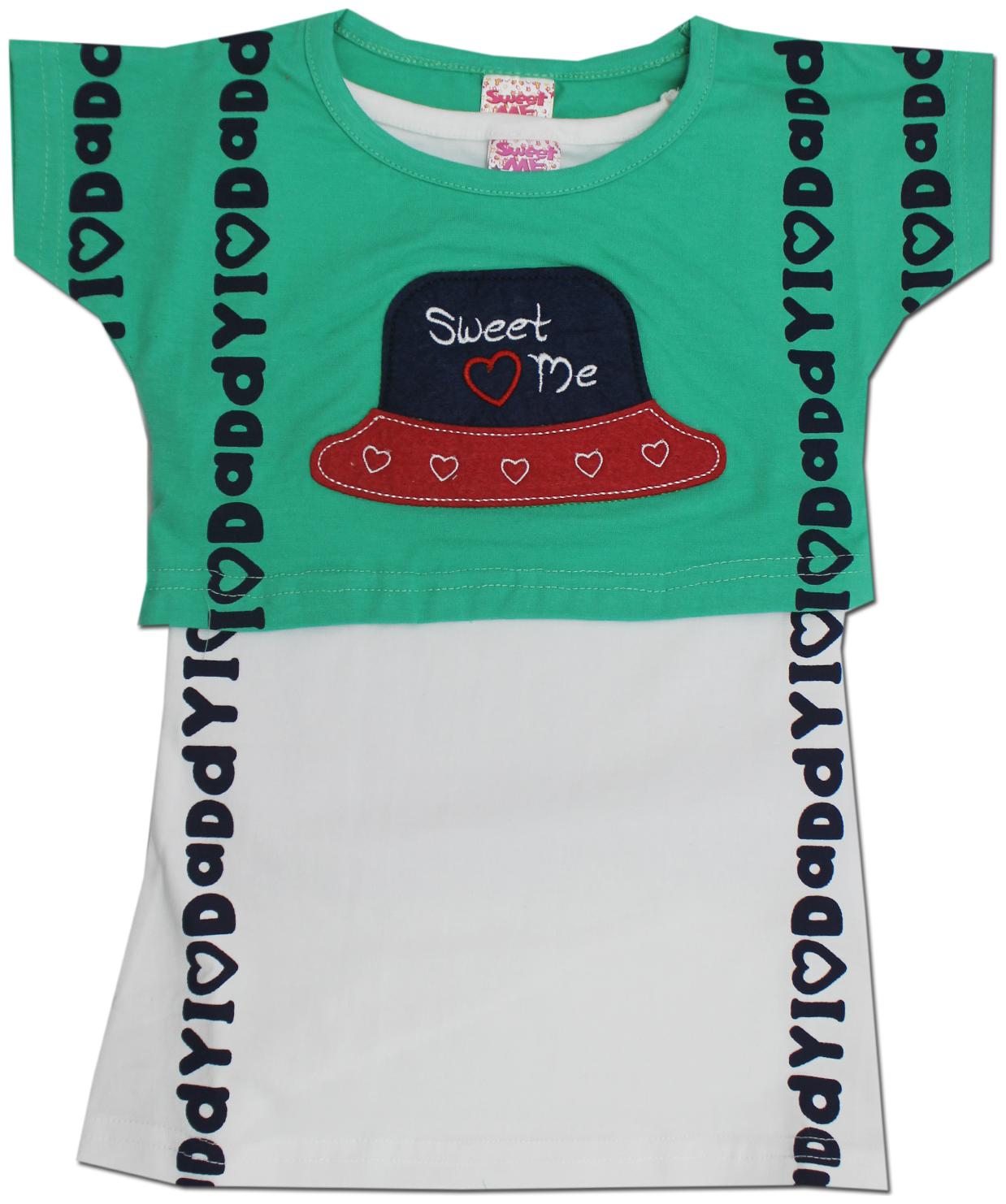 

KID S CARE Green Cotton Short Sleeves Knee Length Princess Frock ( Pack of 1 )