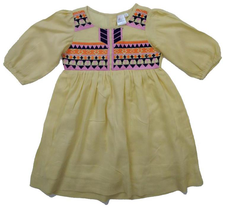 

KiddoPanti Yellow Rayon 3 4th Sleeves Knee Length ( Pack of 1 )