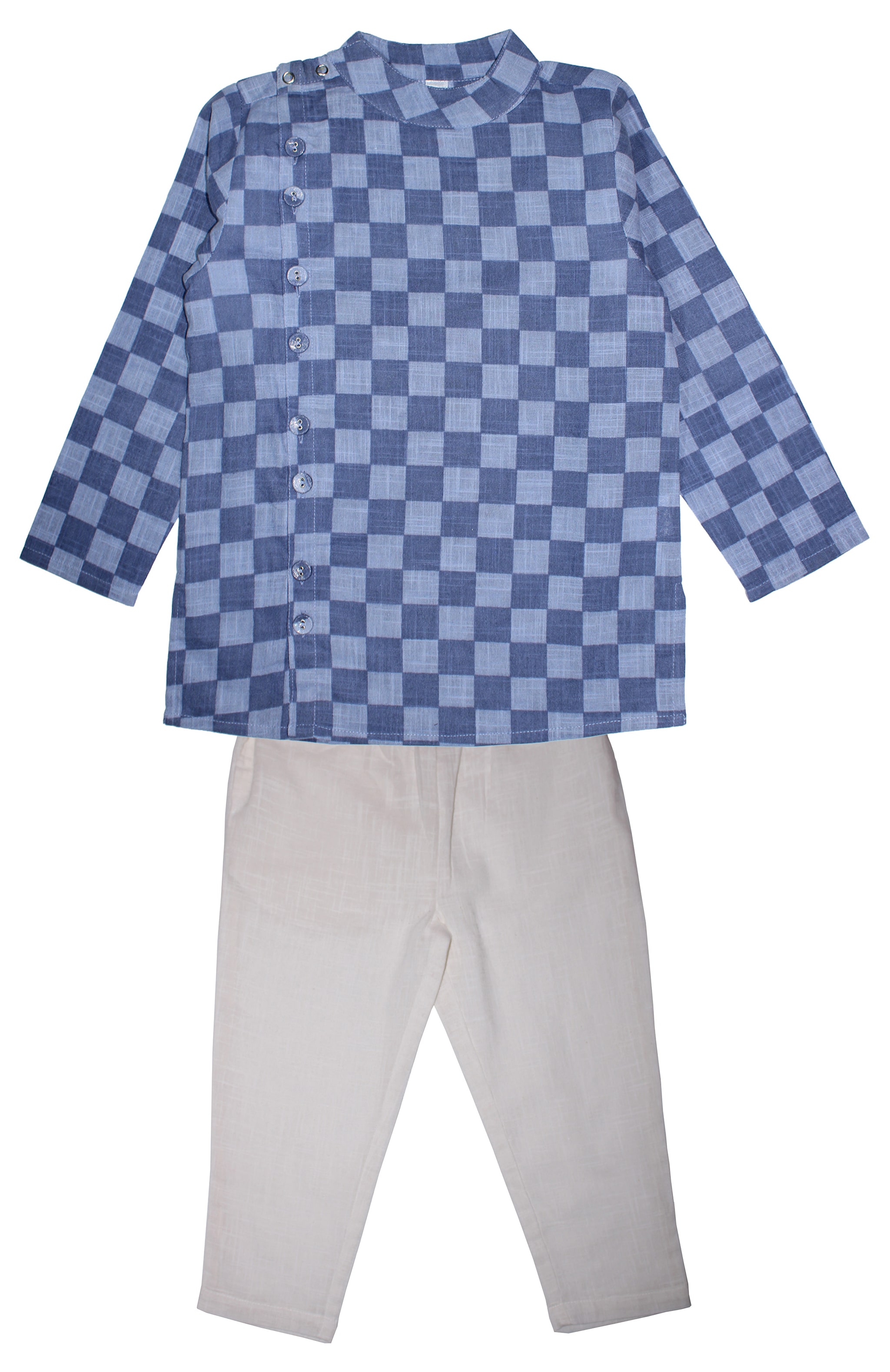

KiddoPanti Boy Cotton Checked Kurta pyjama set - Blue White