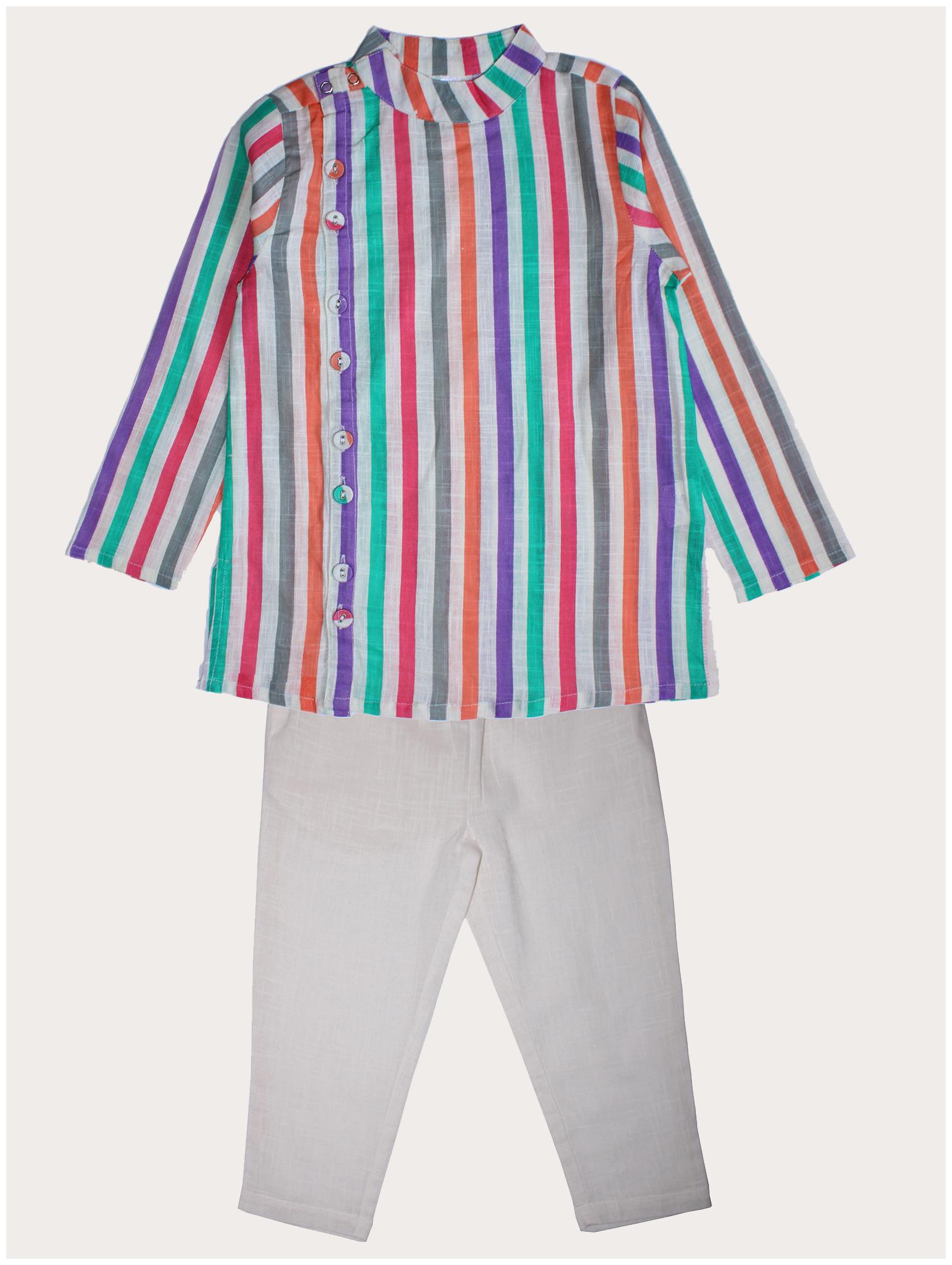 

KiddoPanti Boys Stripe Kurta With Pyjama Set (Multicolor)