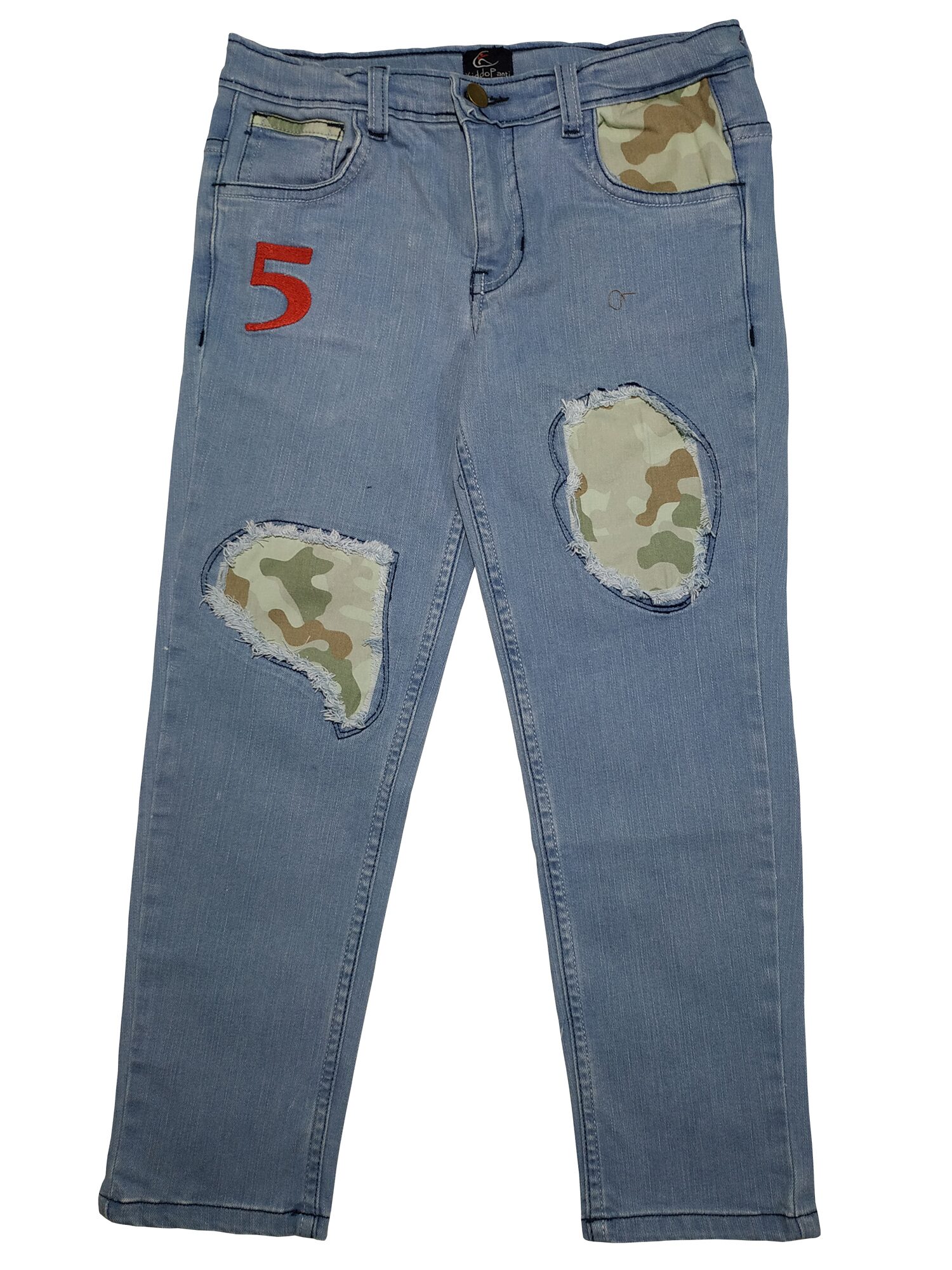 

KiddoPanti Boy s Fashion Denim Pant With Camouflage Patch Look Lt Wash