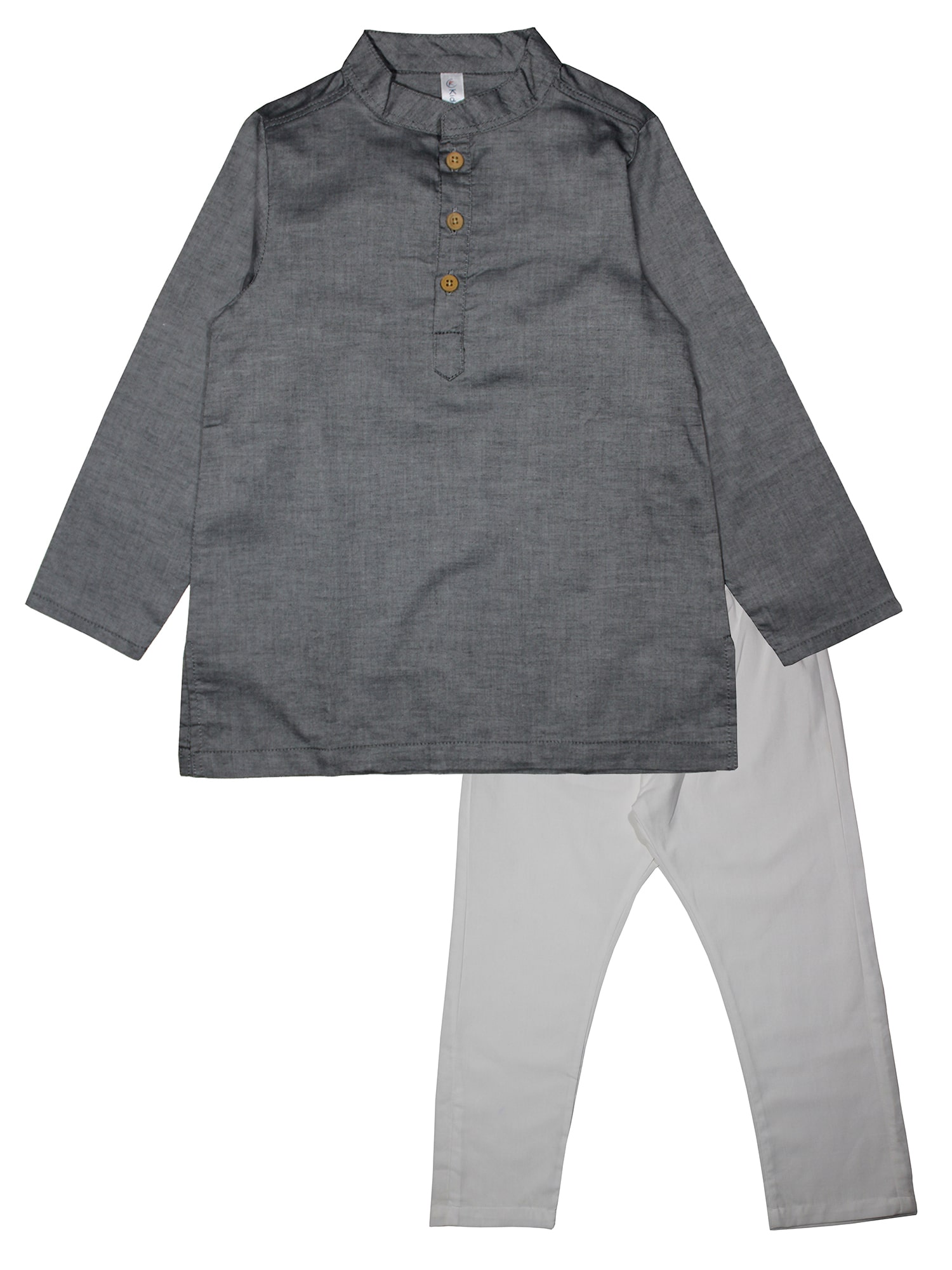 

KiddoPanti Boy Cotton Solid Kurta pyjama set - Grey White