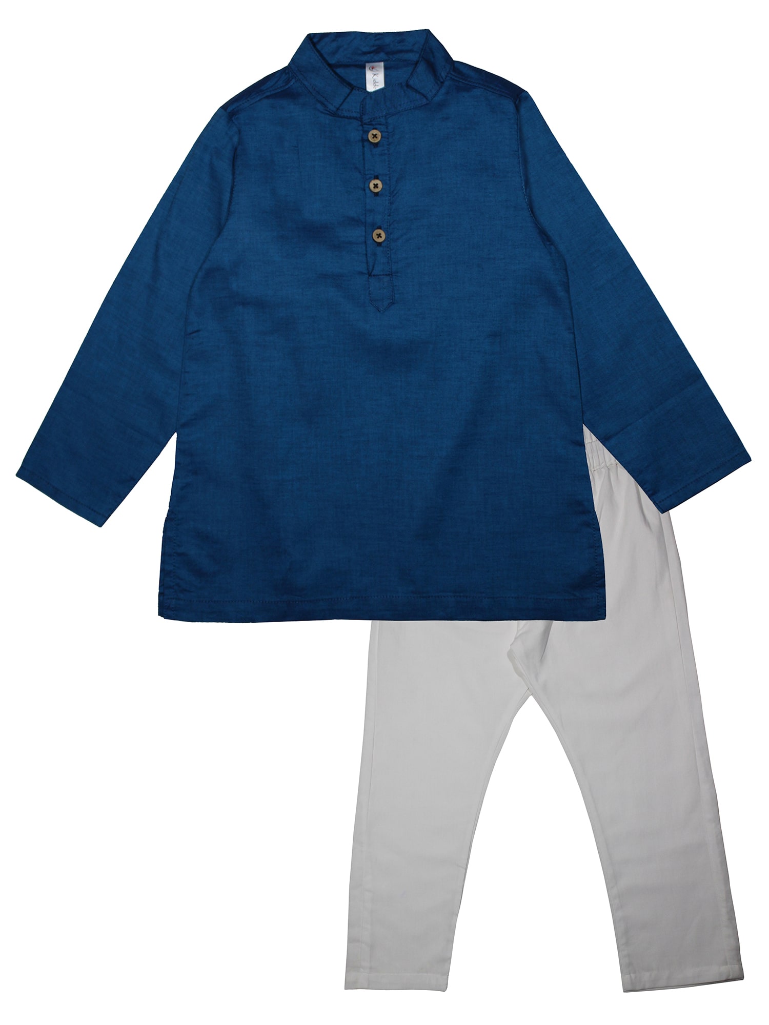 

KiddoPanti Boy Cotton Solid Kurta pyjama set - Blue White