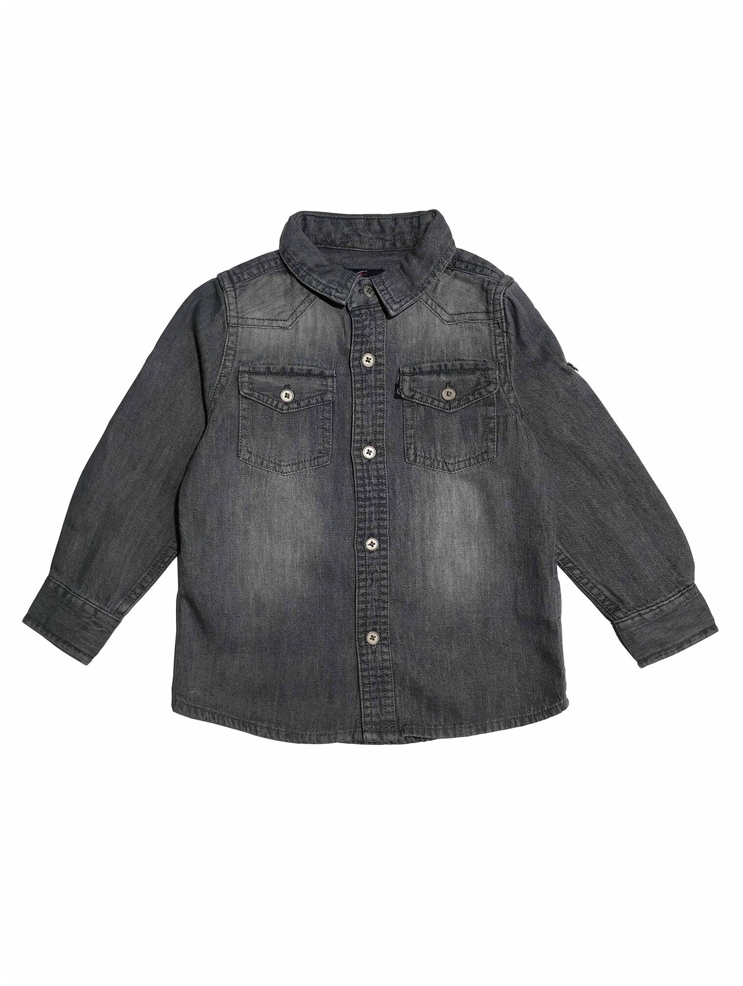 

KiddoPanti Boy Denim Solid Shirt Grey