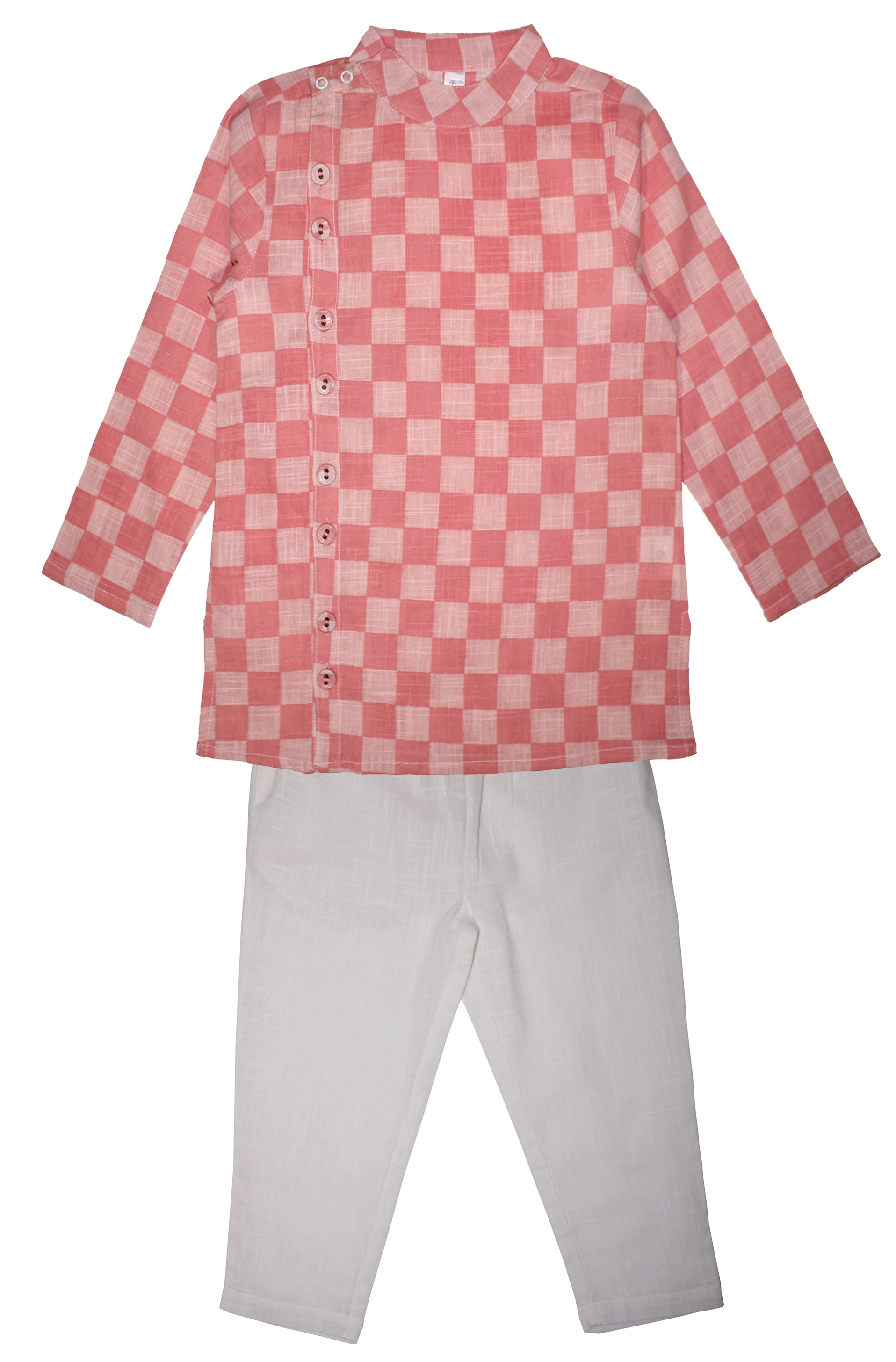 

KiddoPanti Boy Cotton Checked Kurta pyjama set - Pink White