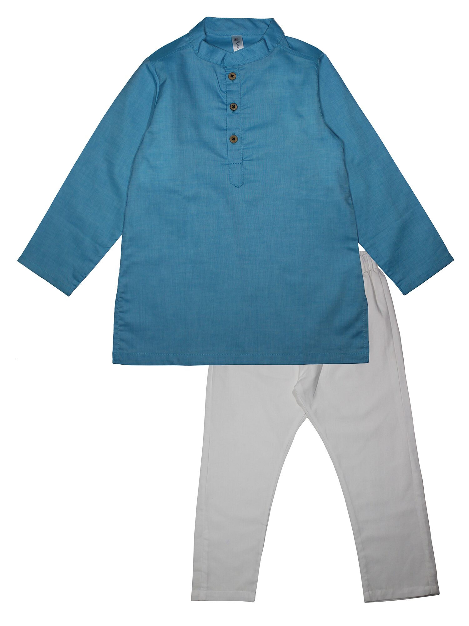 

KiddoPanti Boy Cotton Solid Kurta pyjama set - Blue White