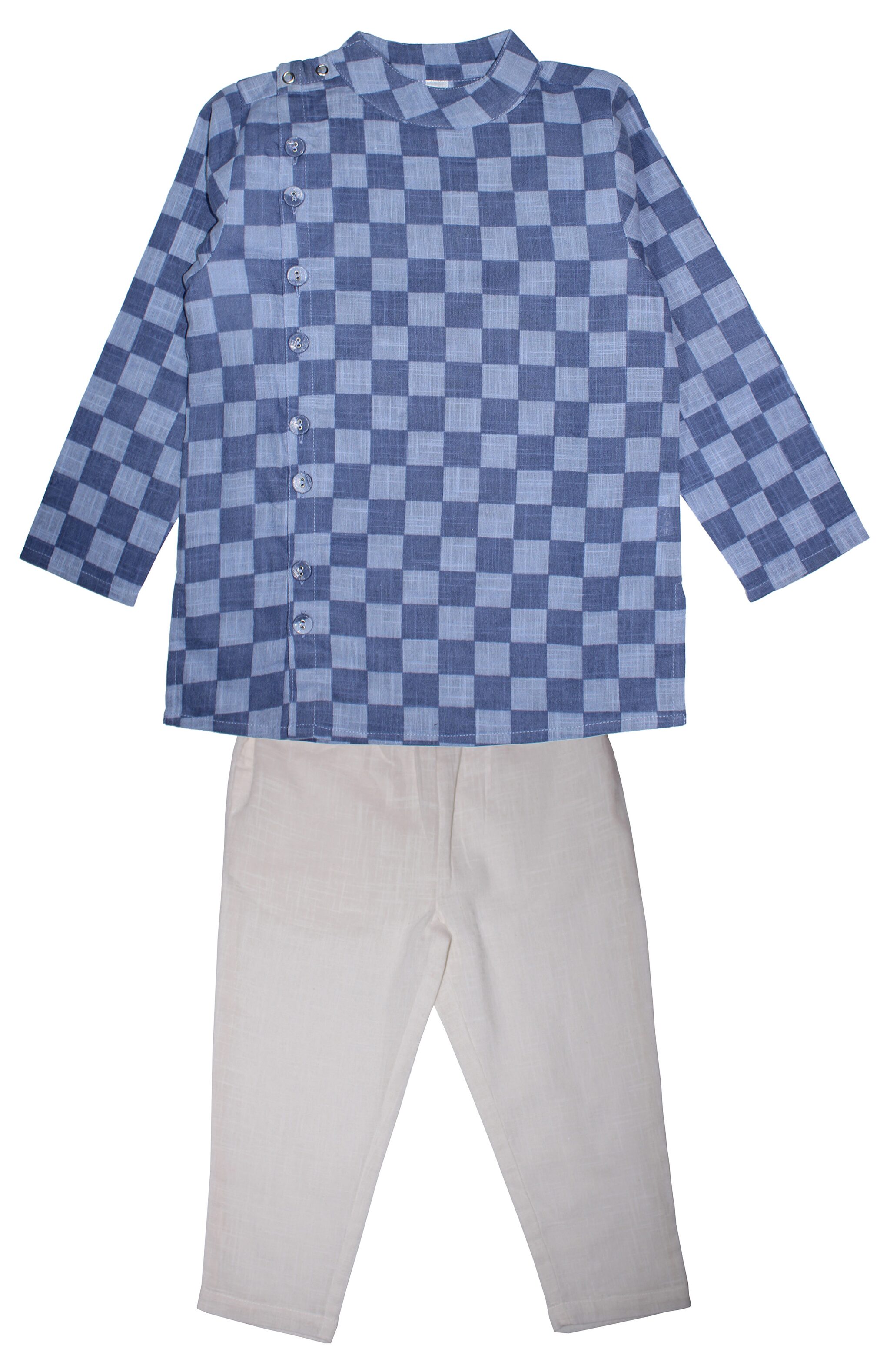 

KiddoPanti Boy Cotton Checked Kurta pyjama set - Blue White