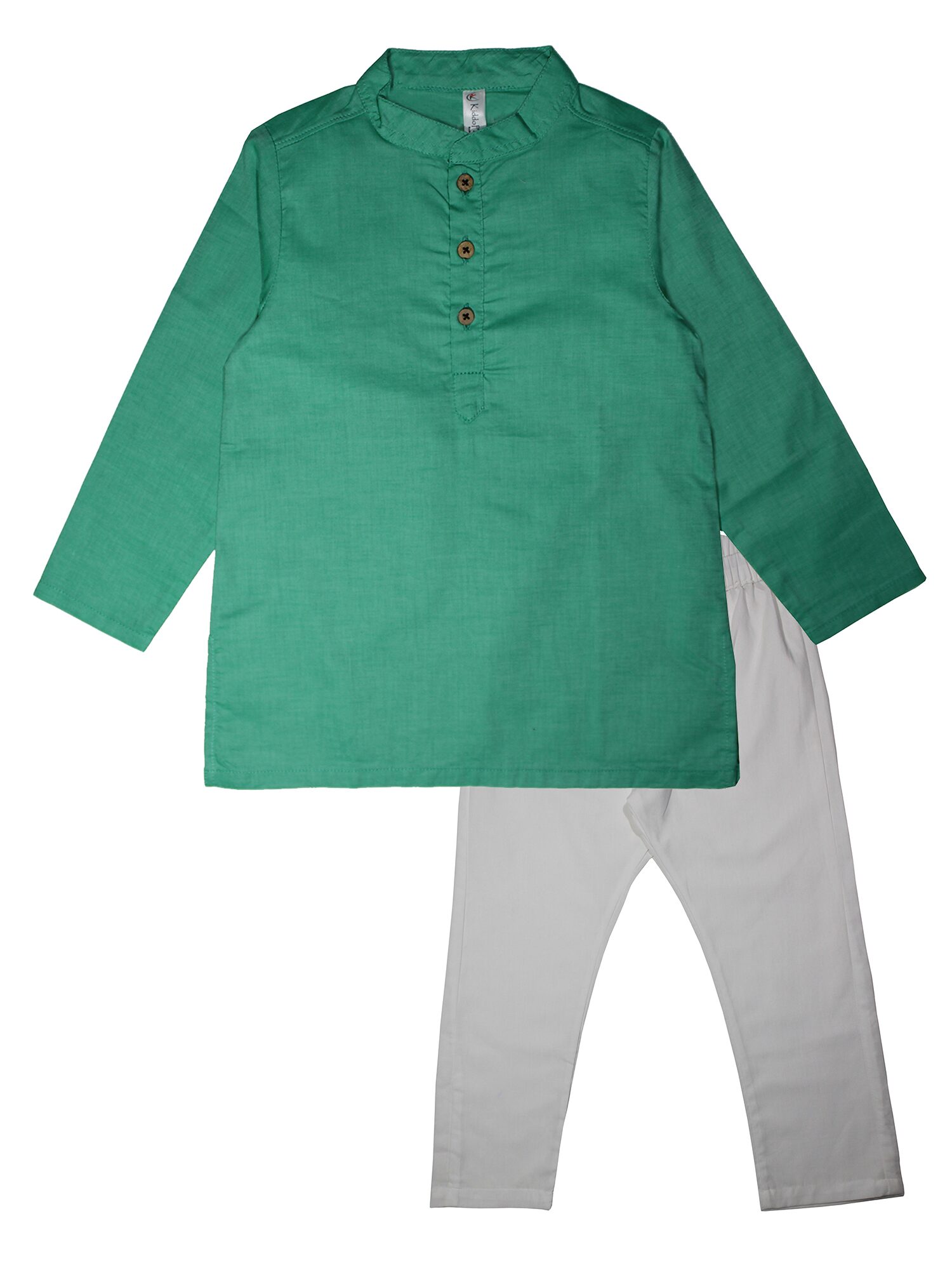 

KiddoPanti Boy Cotton Solid Kurta pyjama set - Green White