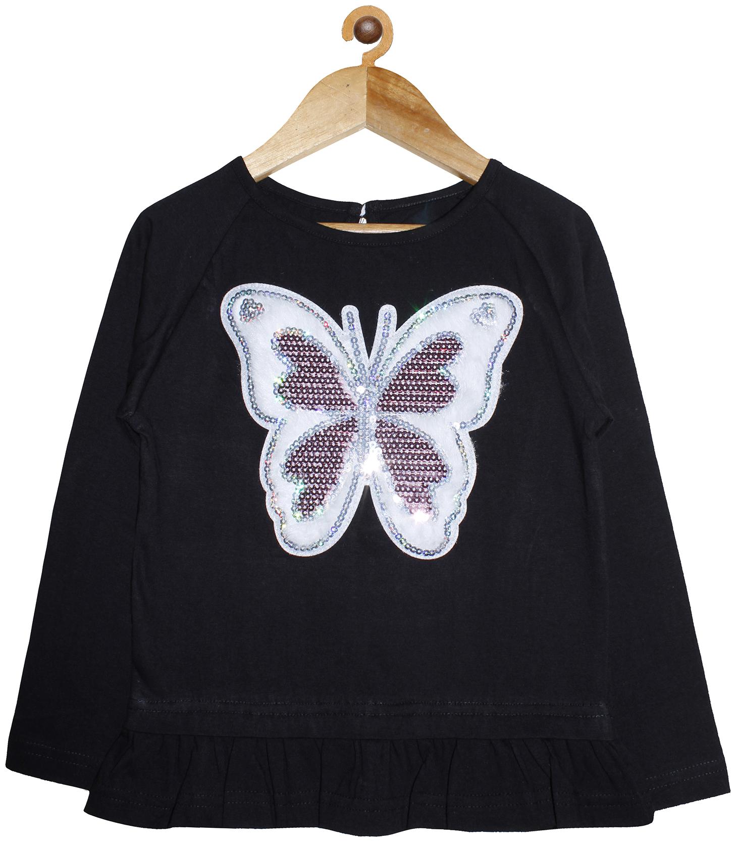

KiddoPanti Girl Cotton Embellished Top - Black