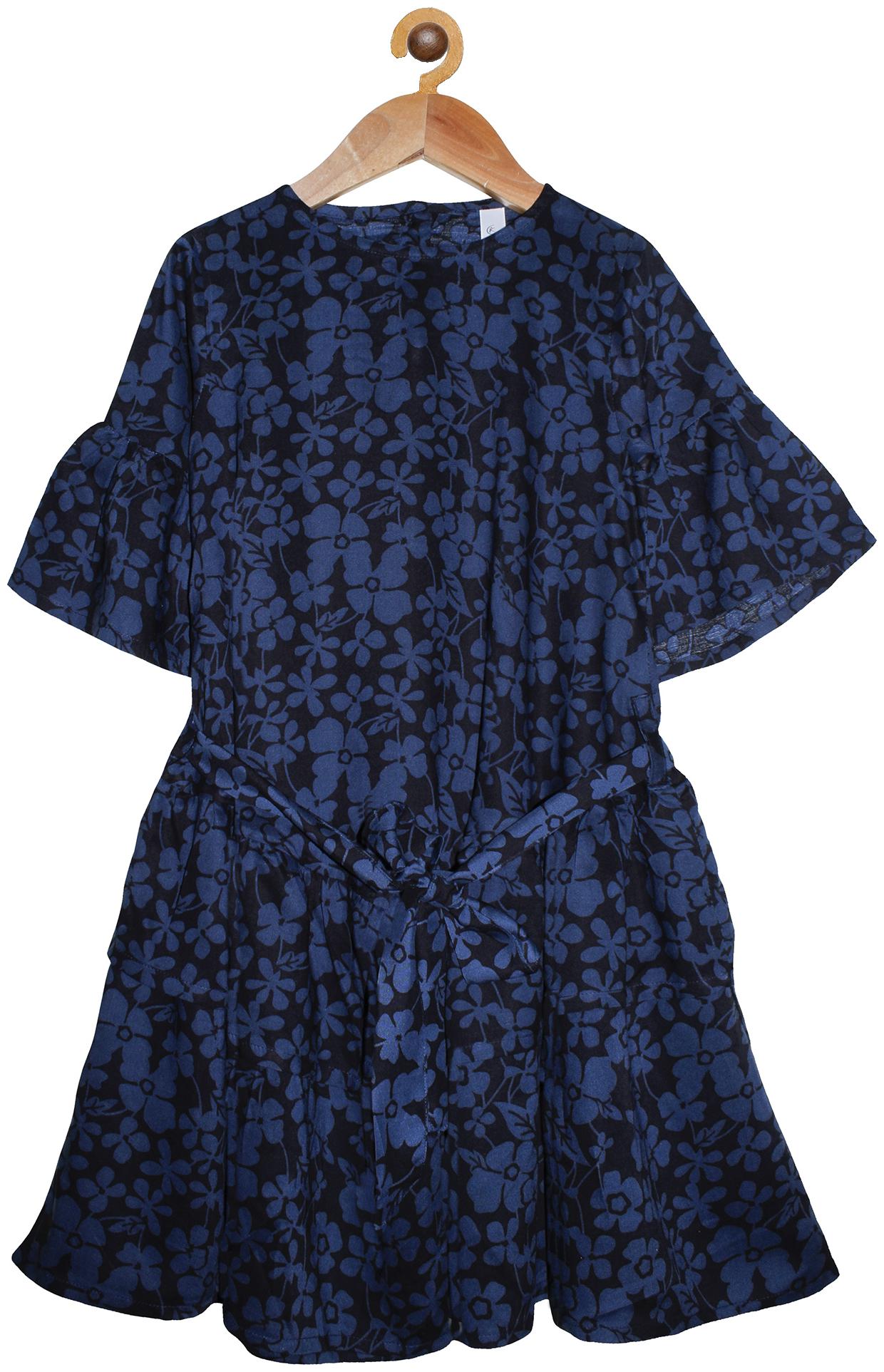 

KiddoPanti Blue Cotton 3 4th Sleeves Knee Length Winter Frock ( Pack of 1 )