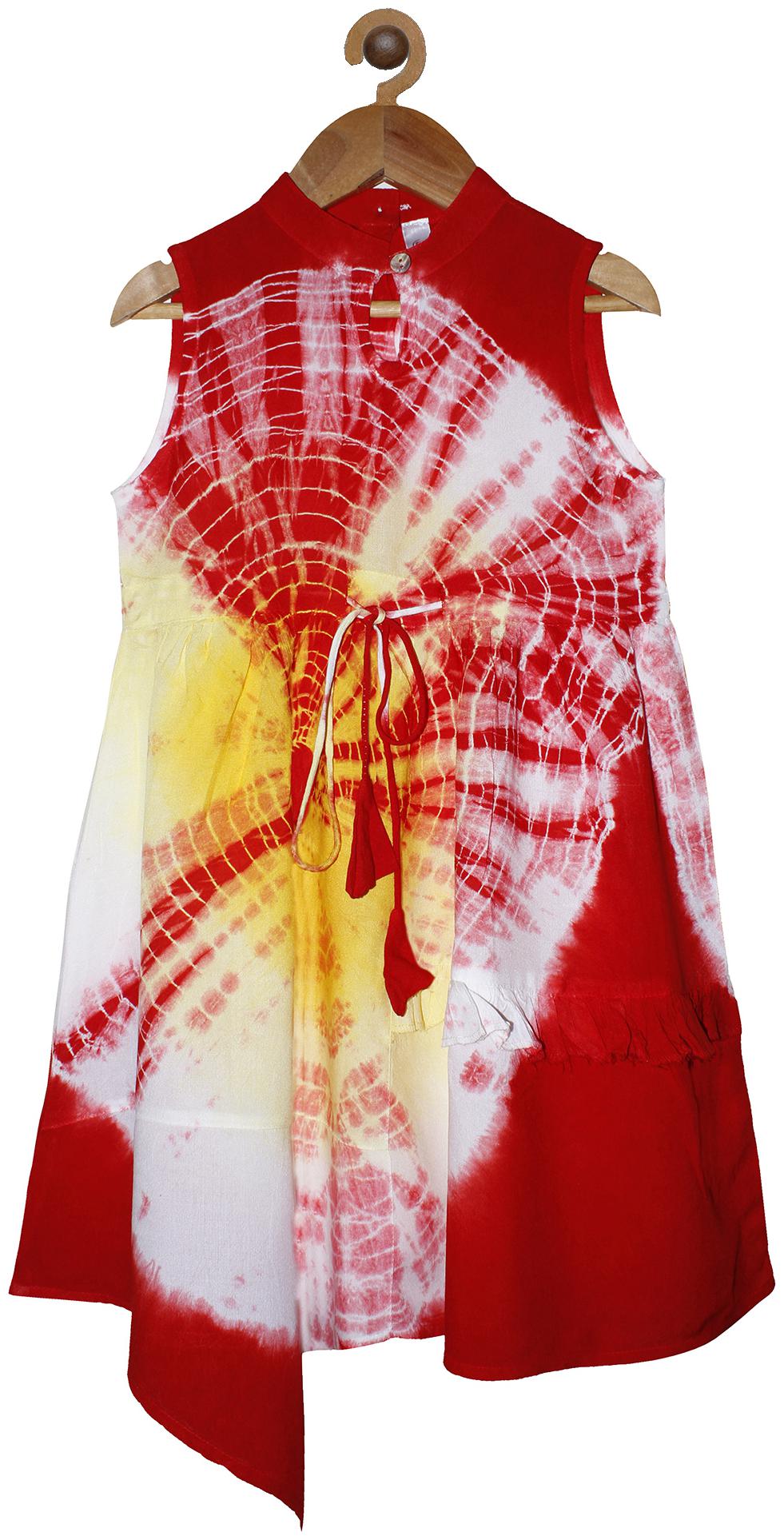 

KiddoPanti Red Rayon Sleeveless Knee Length Collar Frock ( Pack of 1 )