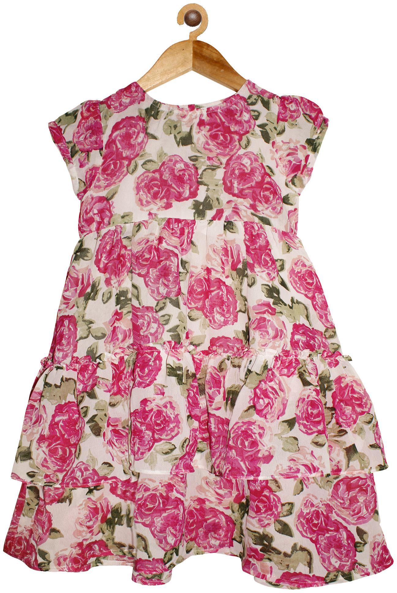 

KiddoPanti White Pink Polyester Short Sleeves Knee Length Princess Frock ( Pack of 1 )