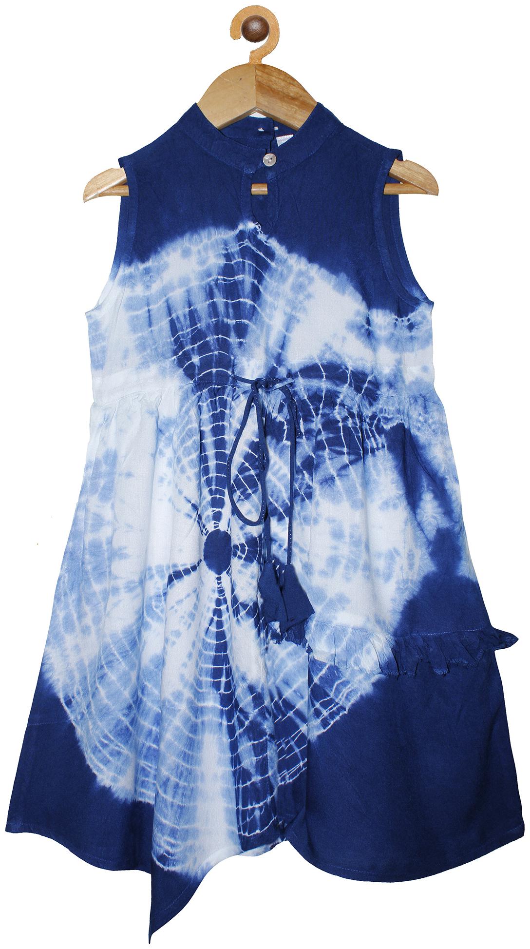 

KiddoPanti Blue Rayon Sleeveless Knee Length Collar Frock ( Pack of 1 )