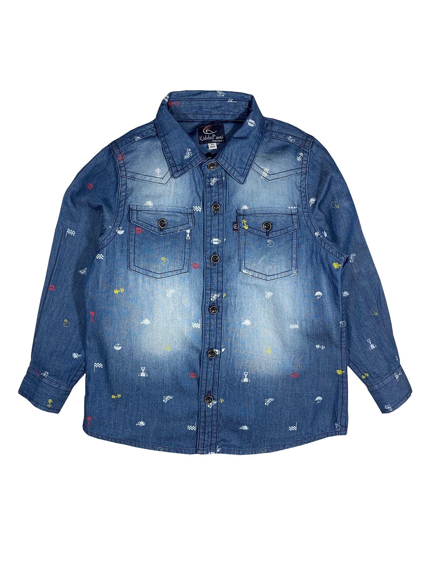

KiddoPanti Boy Denim Printed Shirt Blue