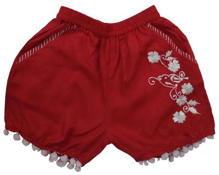 

KiddoPanti Girl Rayon Embroidered Regular shorts - Red