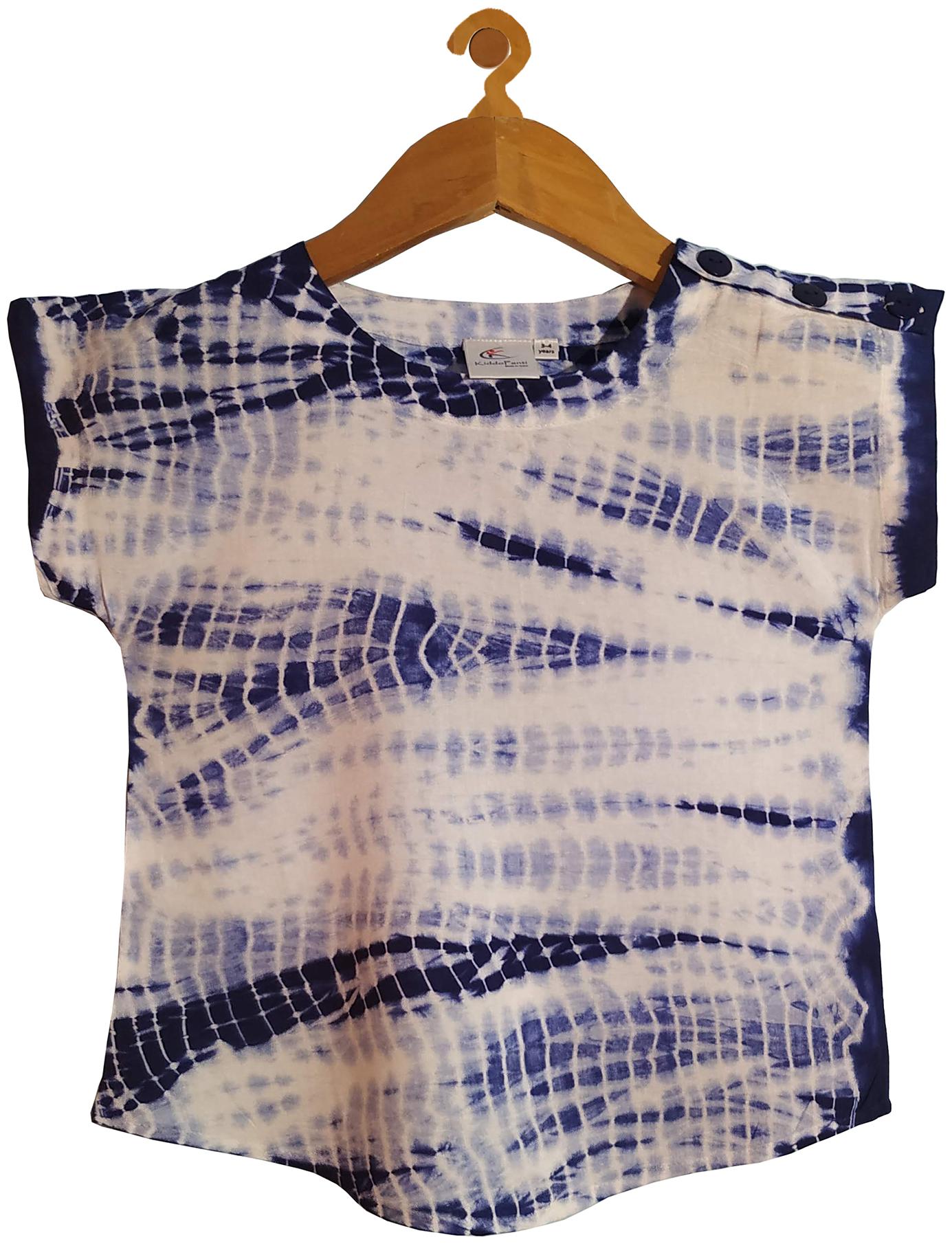 

KiddoPanti Girl Rayon Tie dye Top - Blue White