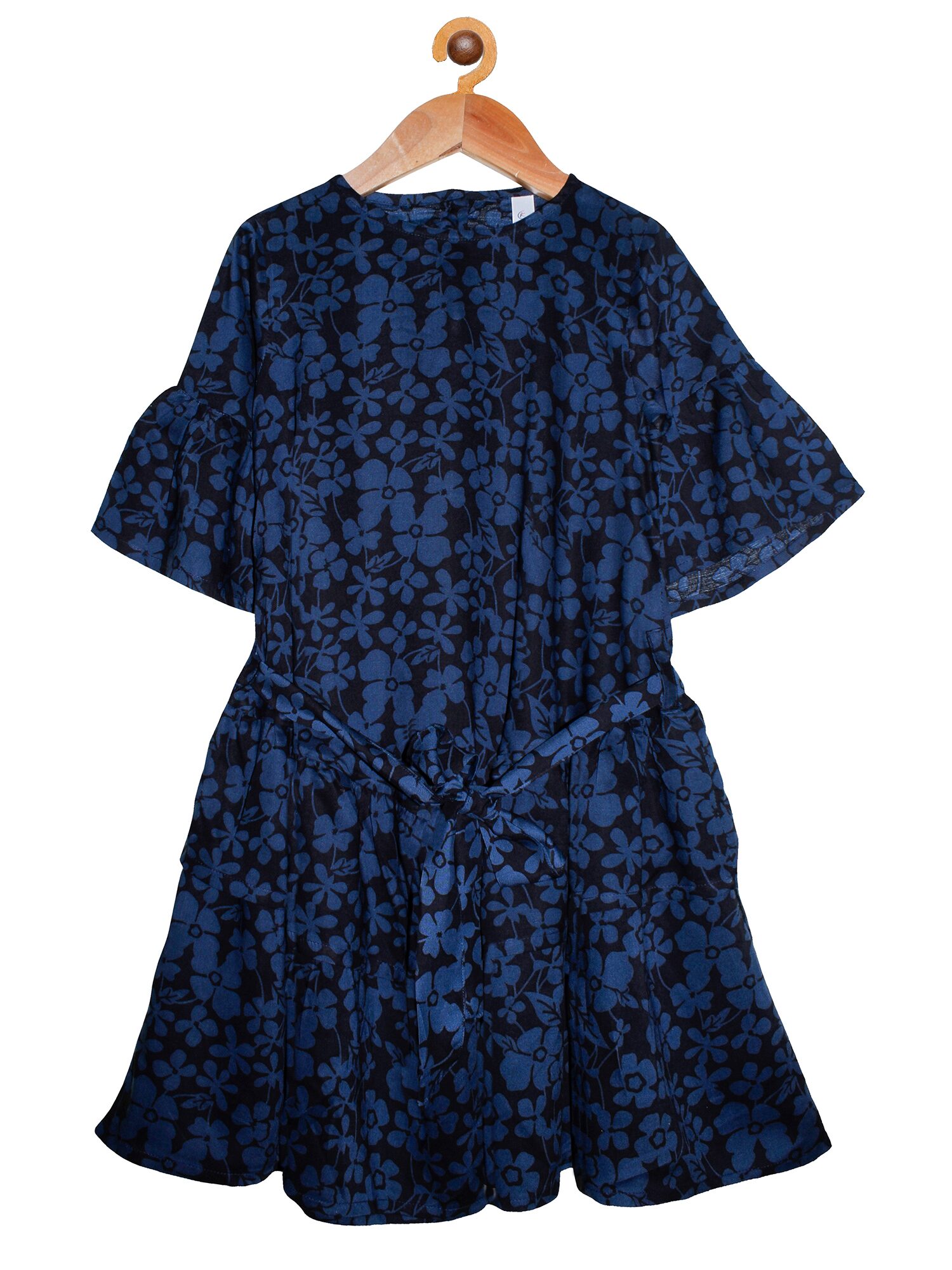 

KiddoPanti Blue Cotton 3 4th Sleeves Knee Length Winter Frock ( Pack of 1 )