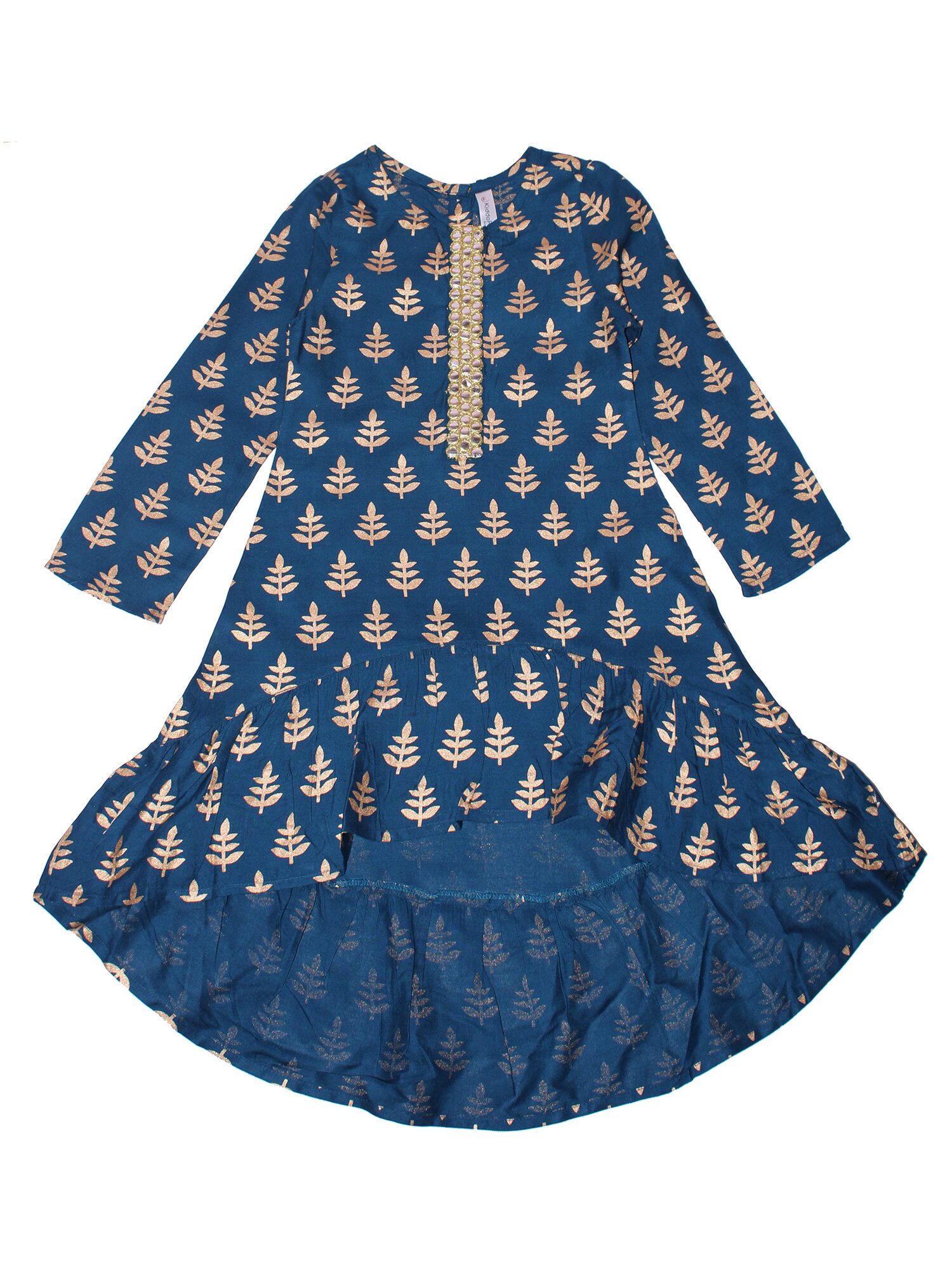

KiddoPanti Girl s Cotton Printed Full sleeves Kurta kurti - Blue