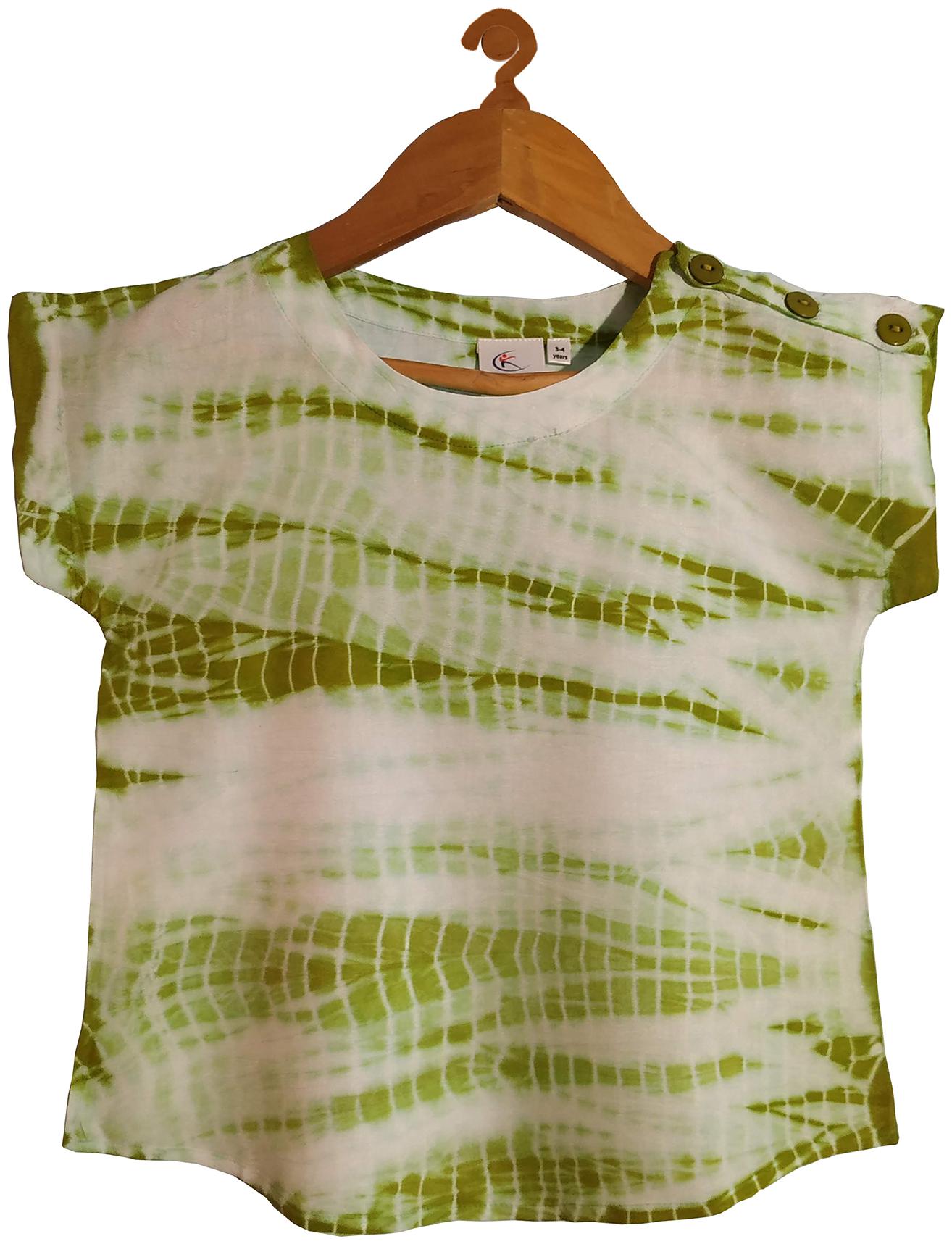 

KiddoPanti Girl Rayon Tie dye Top - Green White