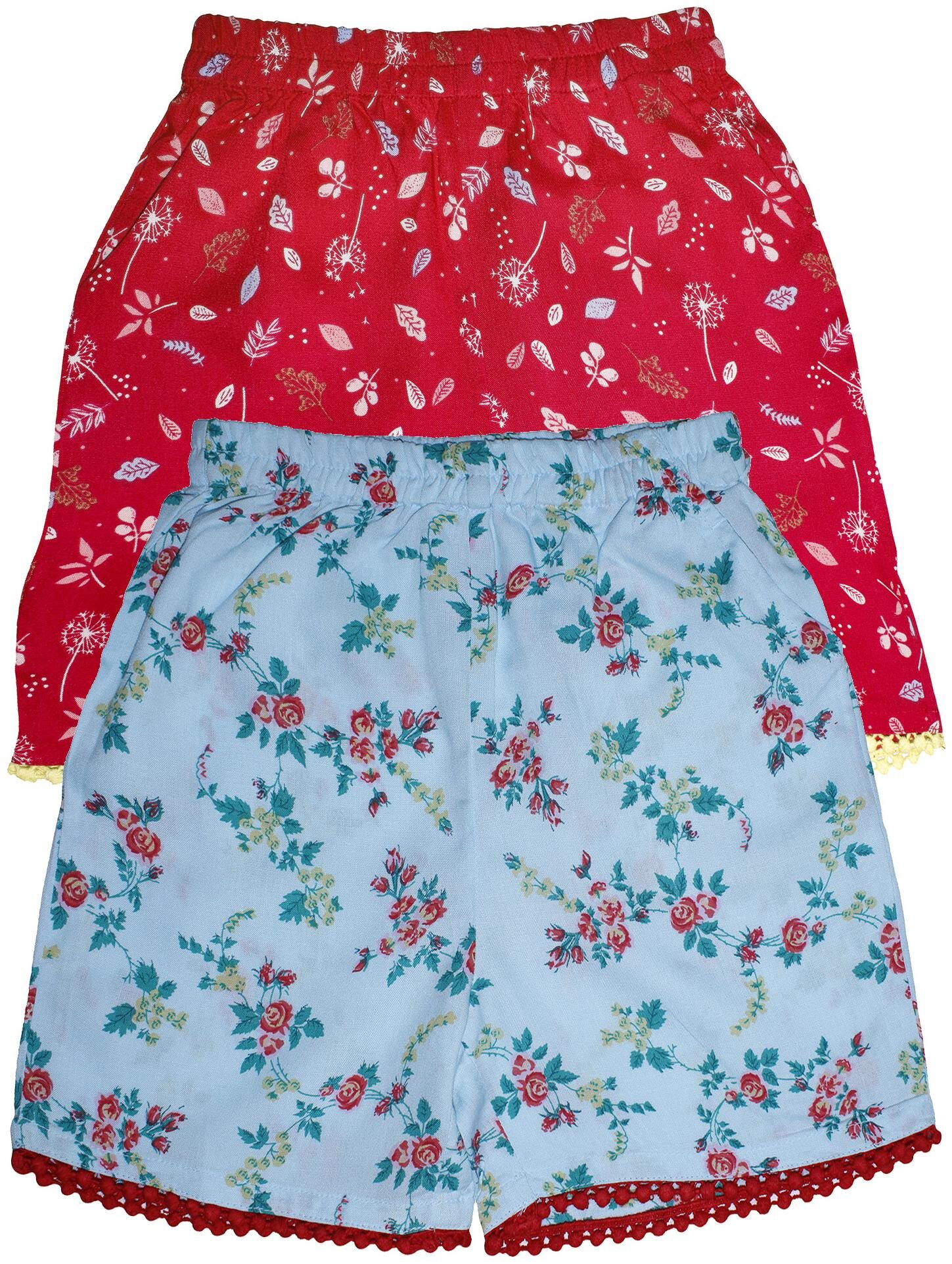 

KiddoPanti Girl Viscose rayon Floral Hot pants - Blue Red