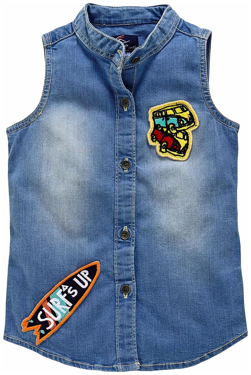 

KiddoPanti Girl Denim Printed Shirt - Blue