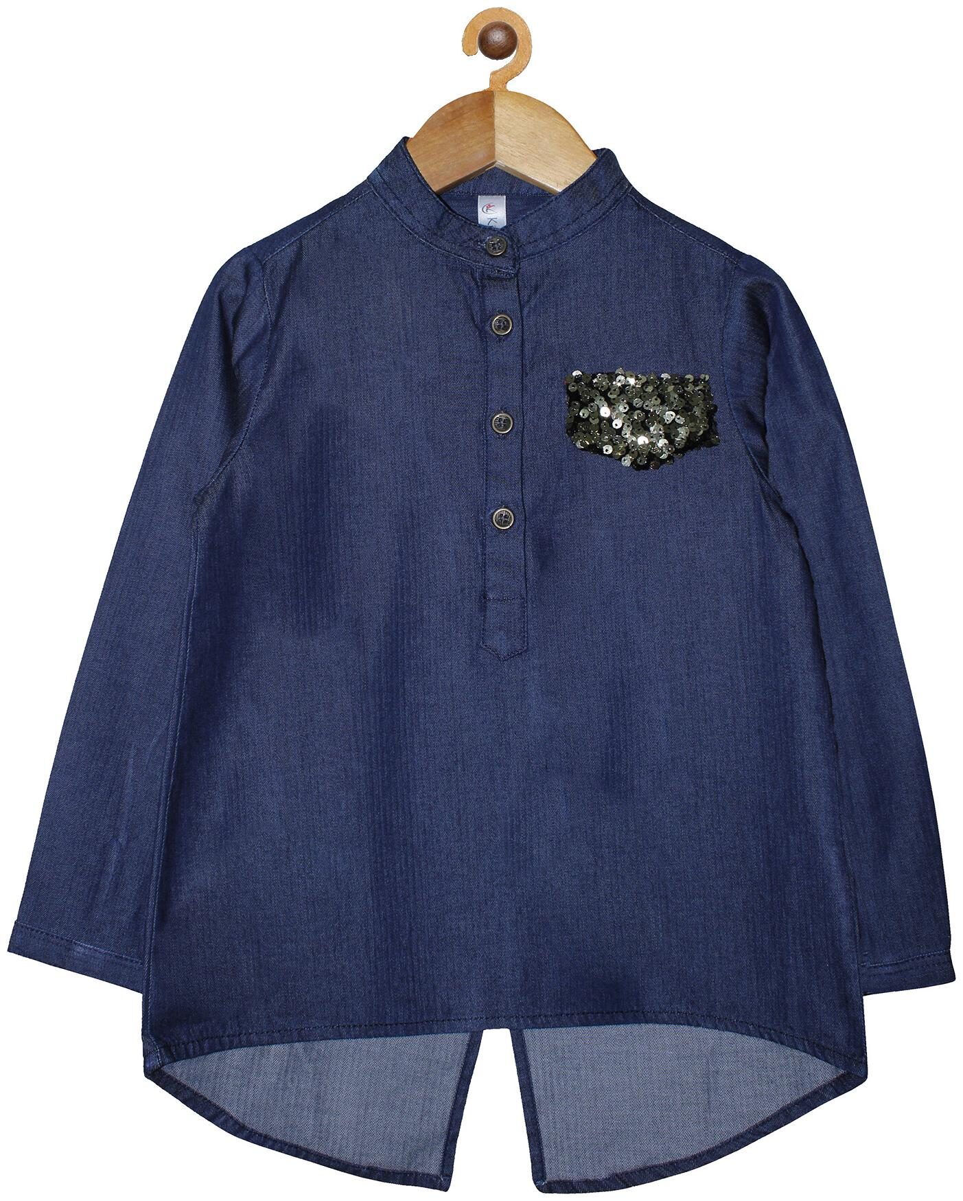 

KiddoPanti Girl Denim Solid Shirt - Blue