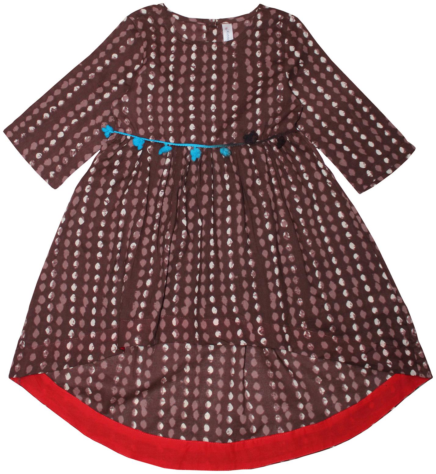 

KiddoPanti Girl s Cotton Printed 3 4th sleeves Kurta kurti - Brown