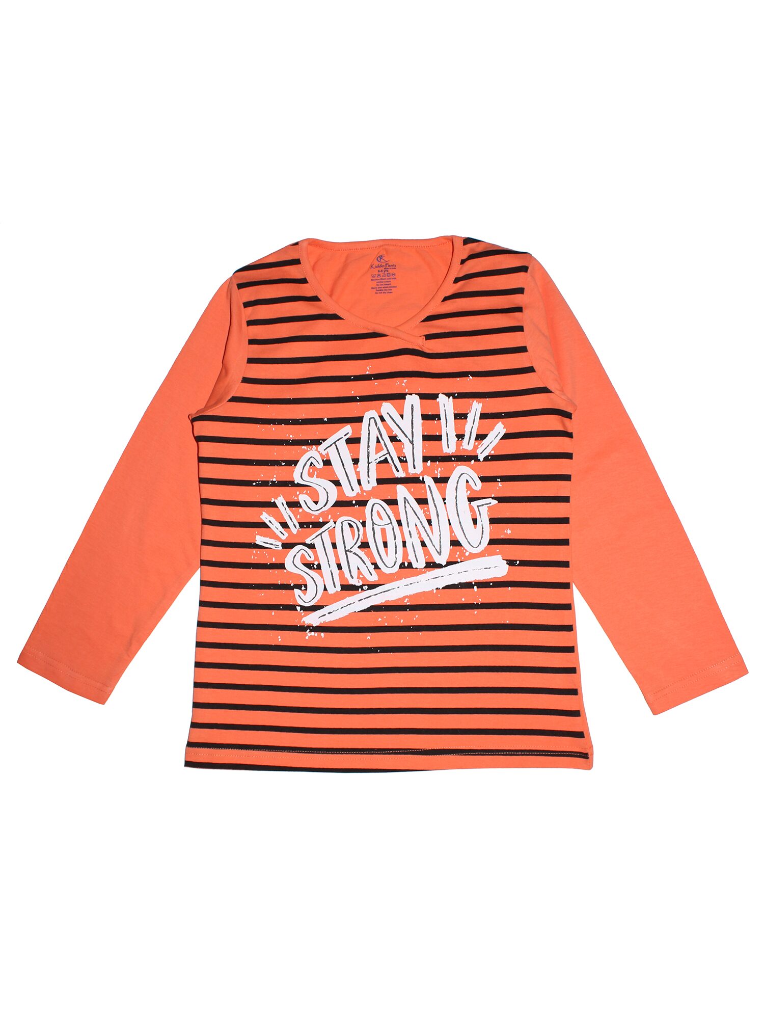 

KiddoPanti Girl Cotton Striped T shirt - Orange