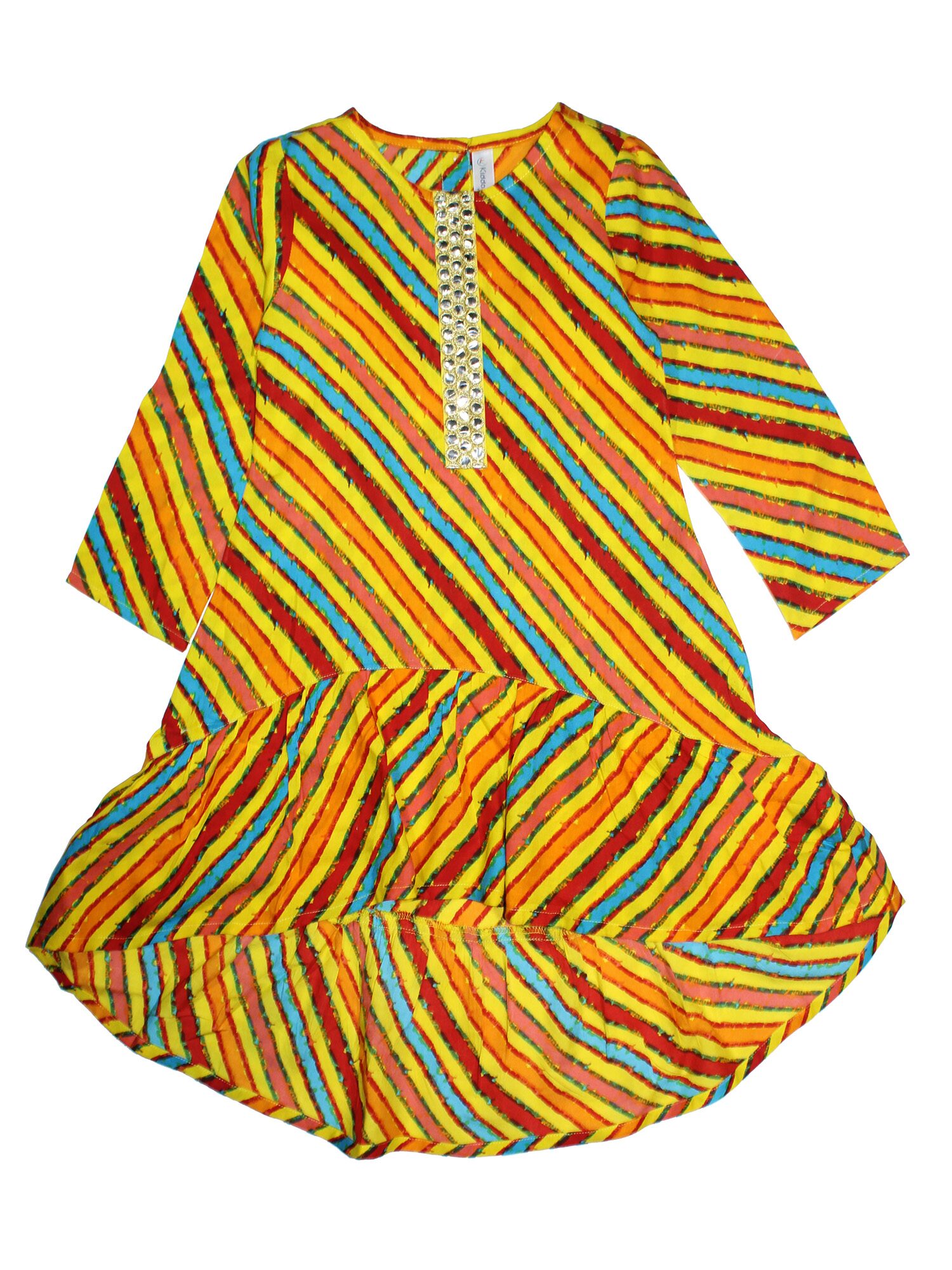 

KiddoPanti Girls Stripe Design lace yoke Frill layer Hem Multi