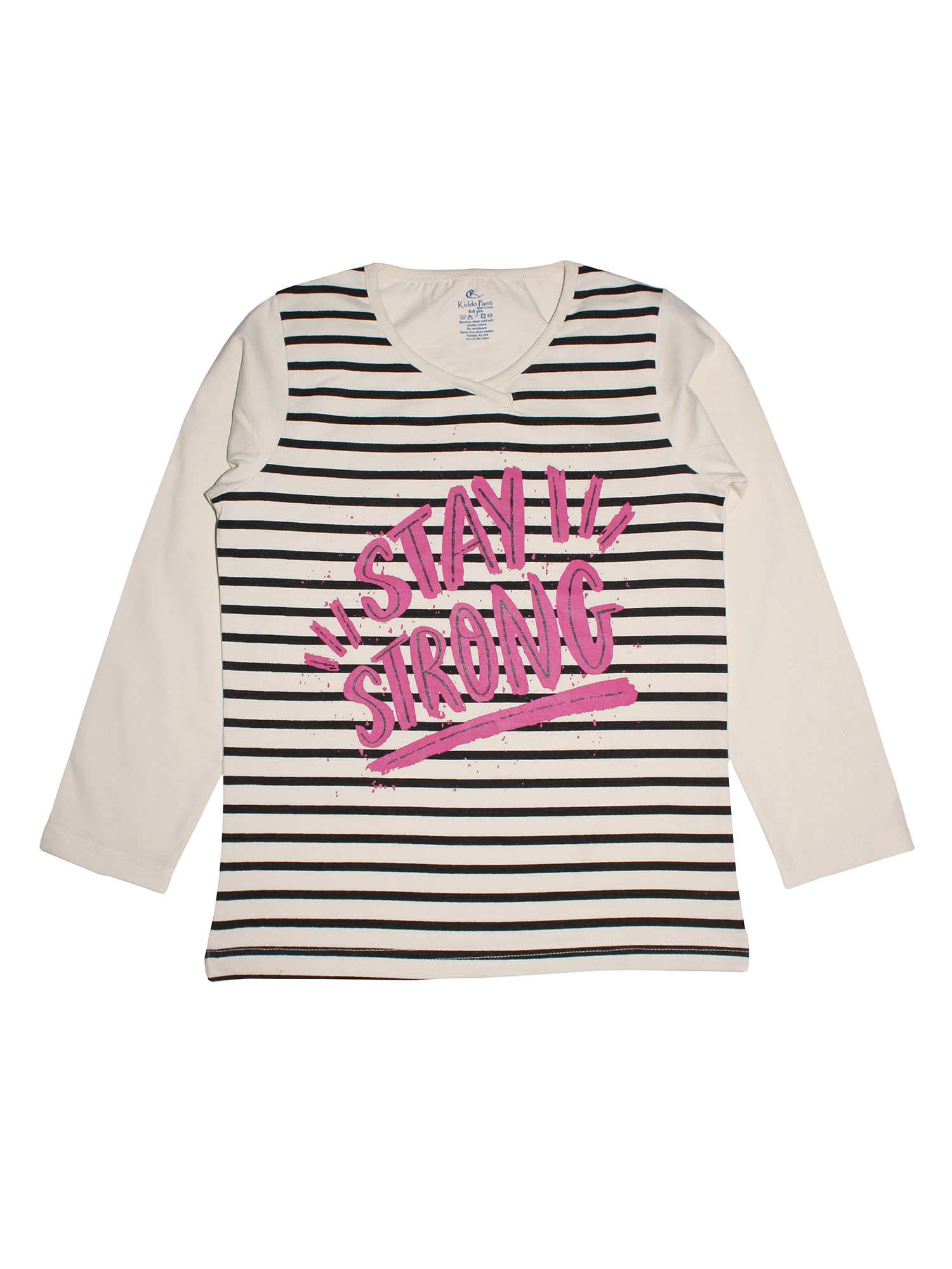 

KiddoPanti Girl Cotton Striped T shirt - White
