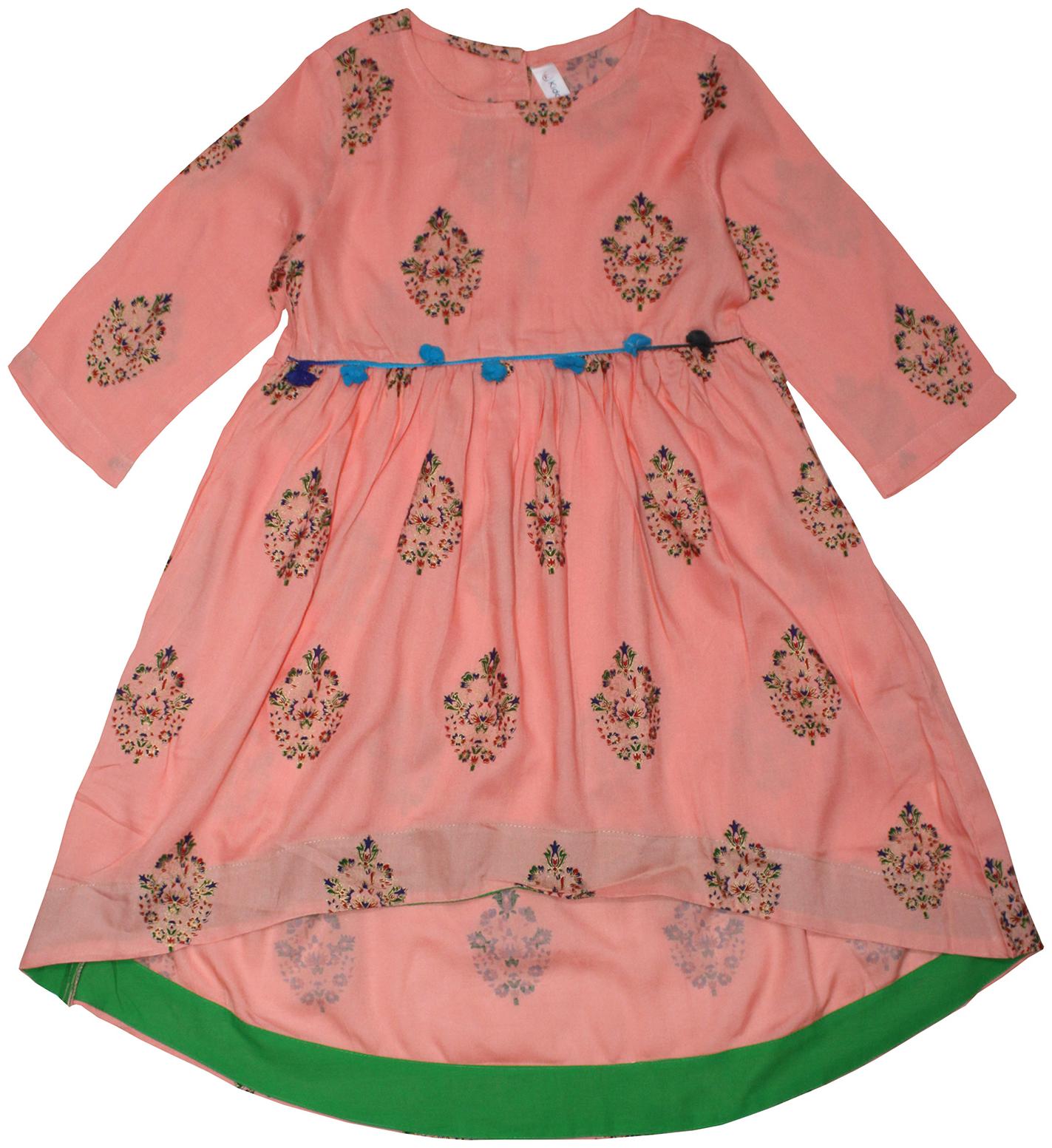 

KiddoPanti Girl s Cotton Printed 3 4th sleeves Kurta kurti - Pink