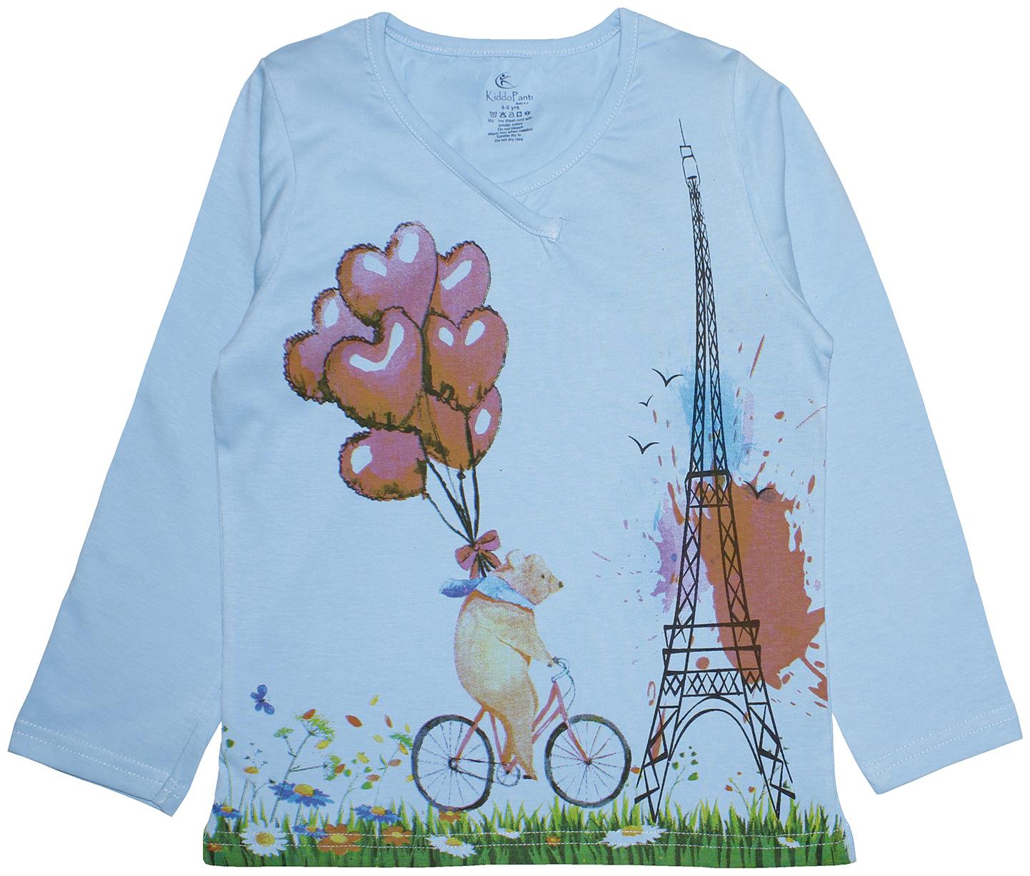 

KiddoPanti Girl Cotton Printed T shirt - Blue