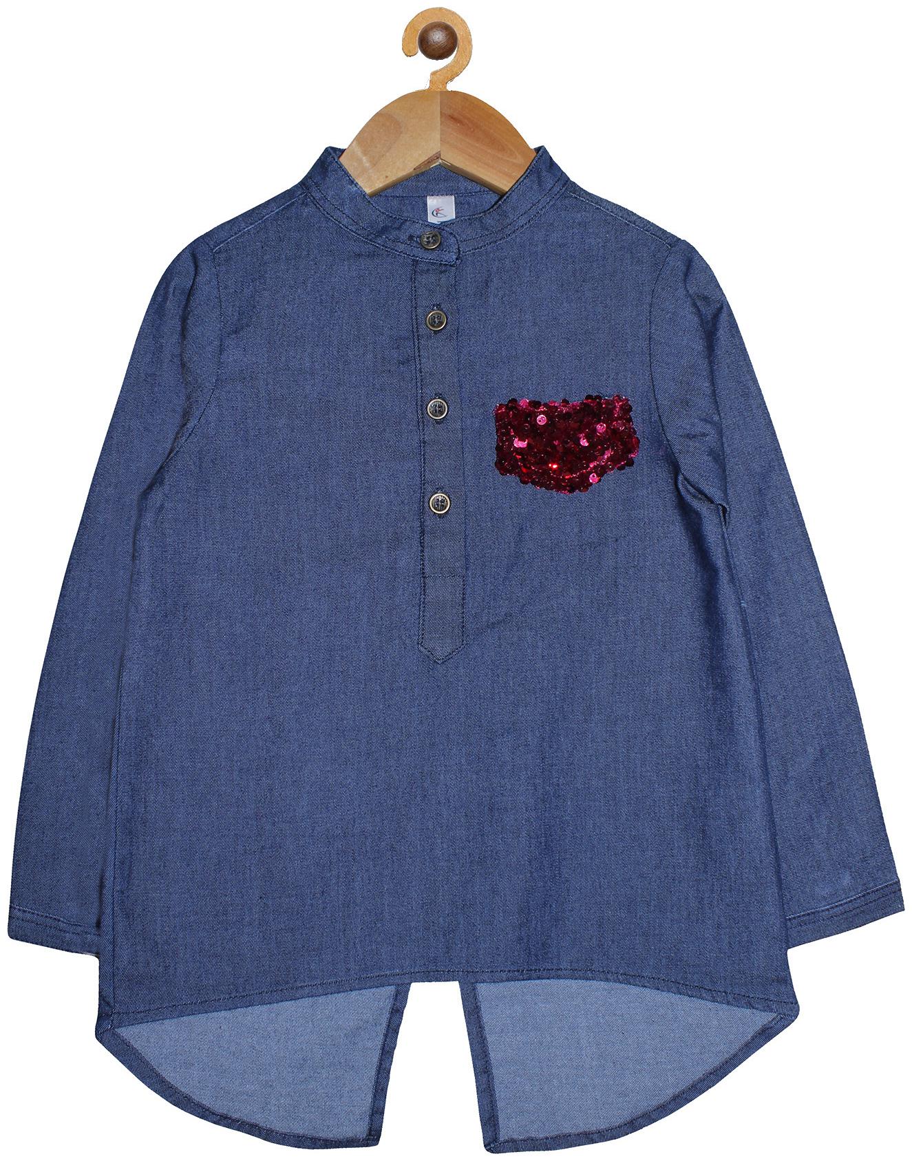 

KiddoPanti Girl Denim Solid Shirt - Blue