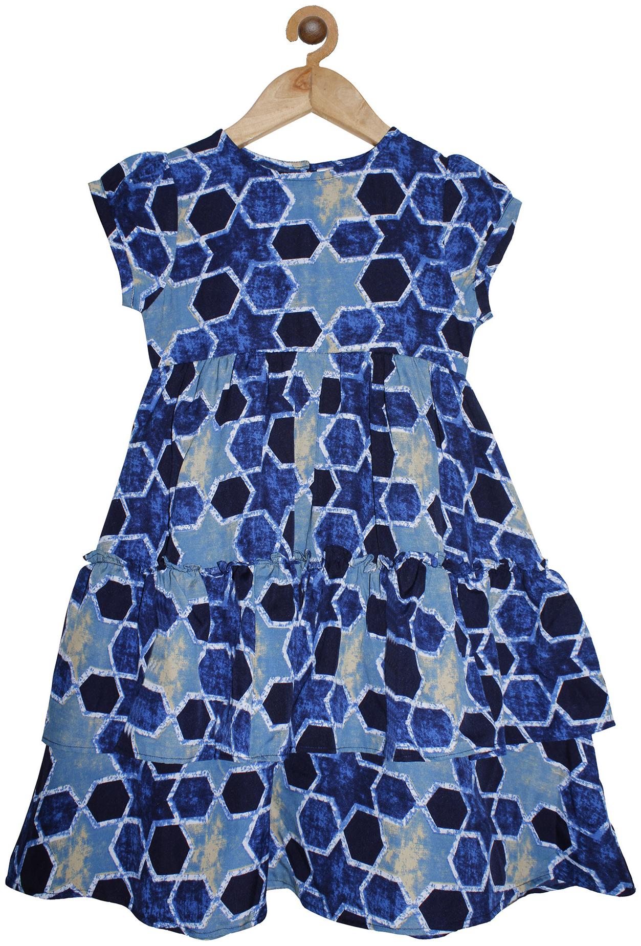 

KiddoPanti Blue Polyester Short Sleeves Knee Length Princess Frock ( Pack of 1 )
