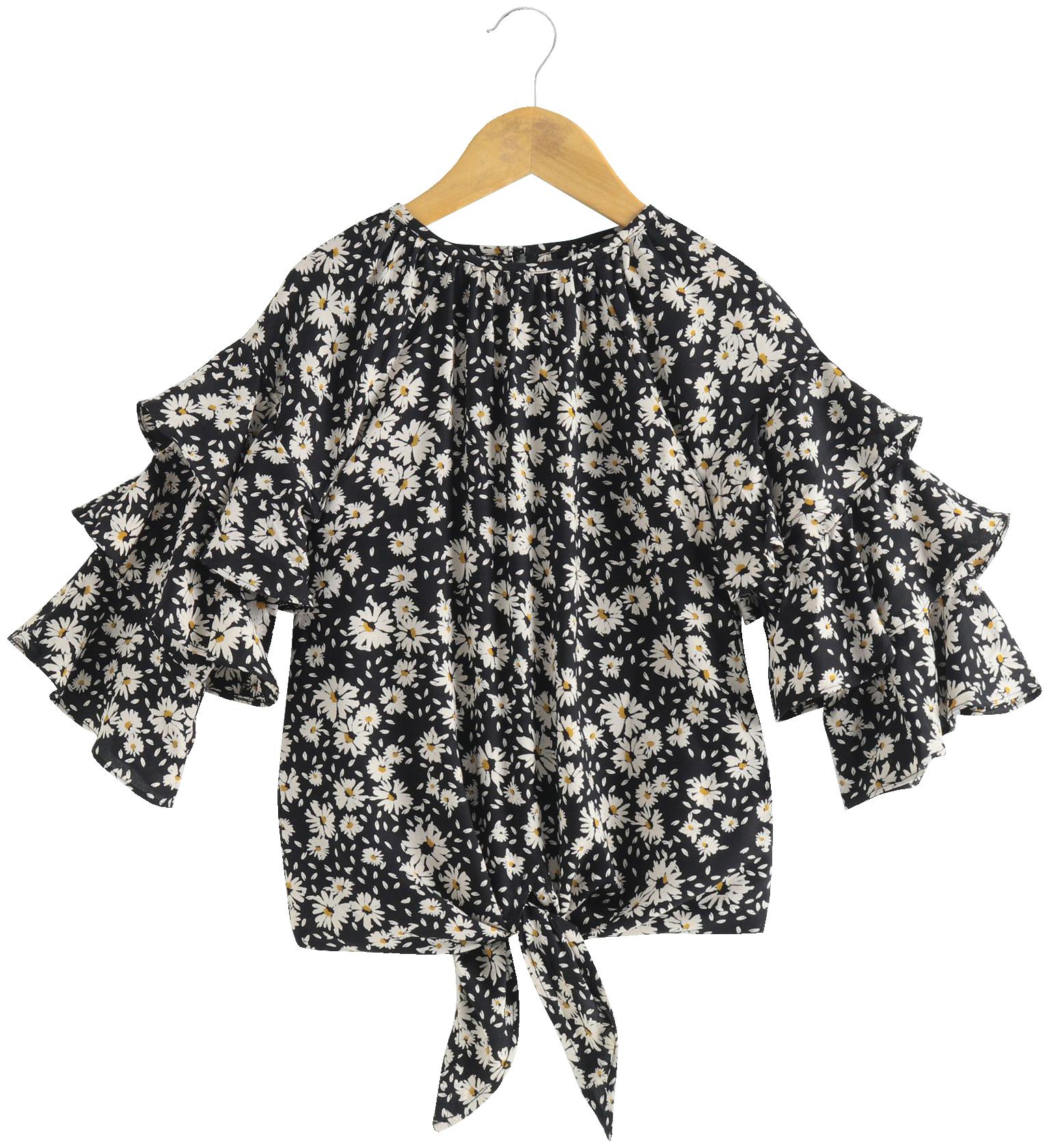 

KiddoPanti Girl Polyester Floral Top - Black
