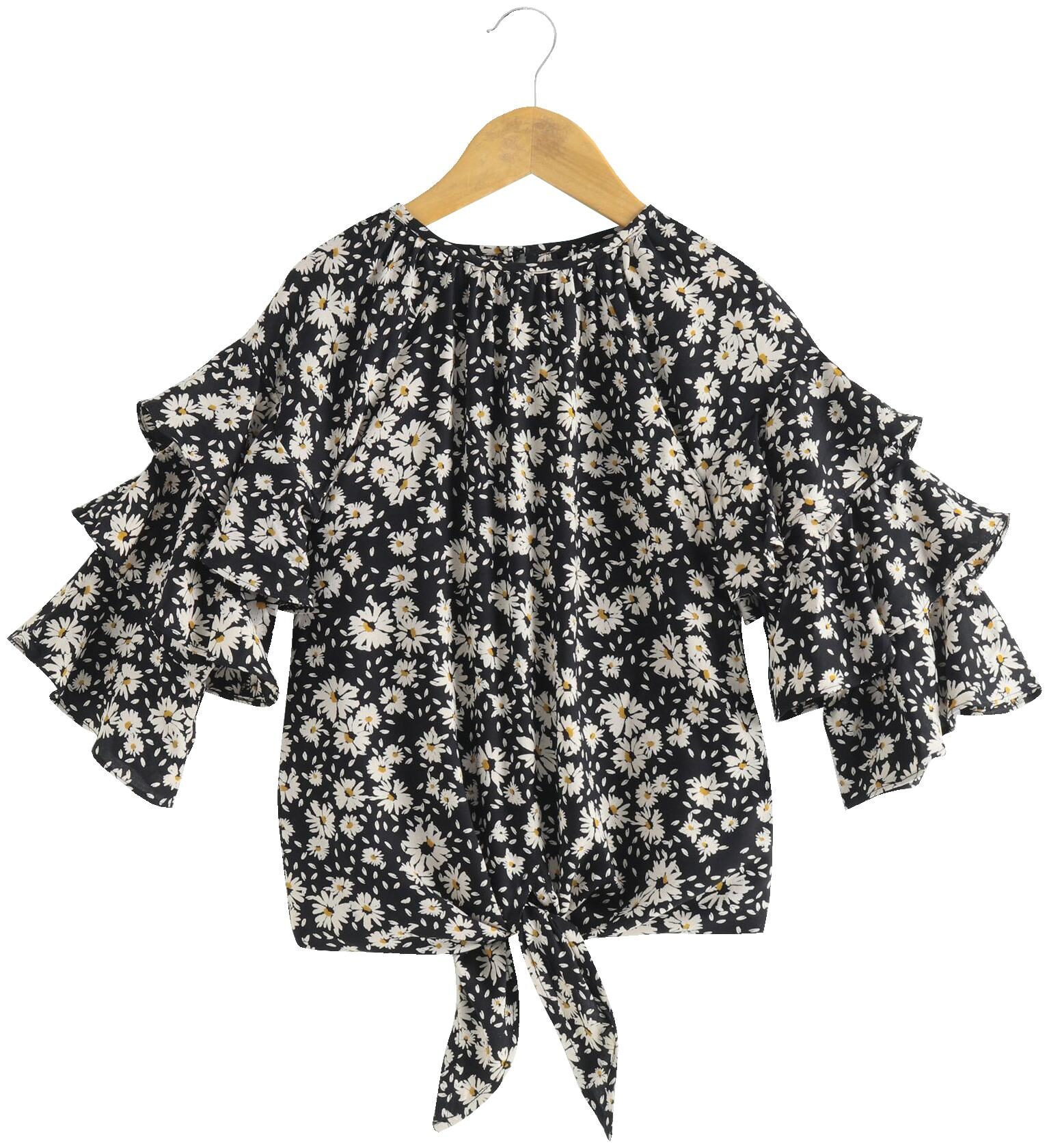

KiddoPanti Girl Polyester Floral Top - Black