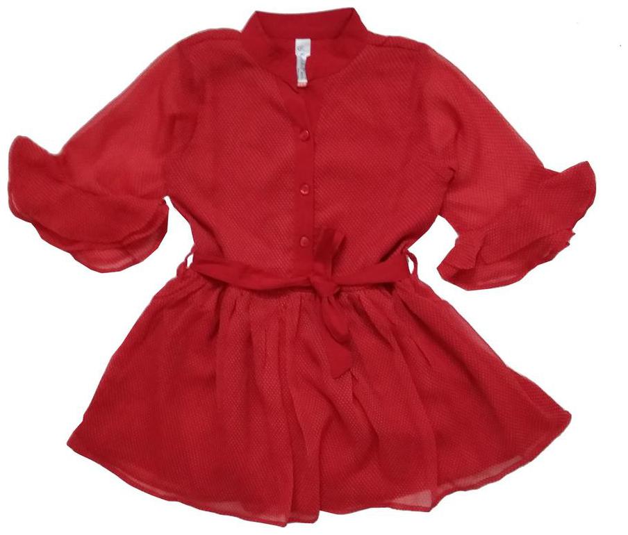 

KiddoPanti Red Georgette 3 4th Sleeves Knee Length ( Pack of 1 )