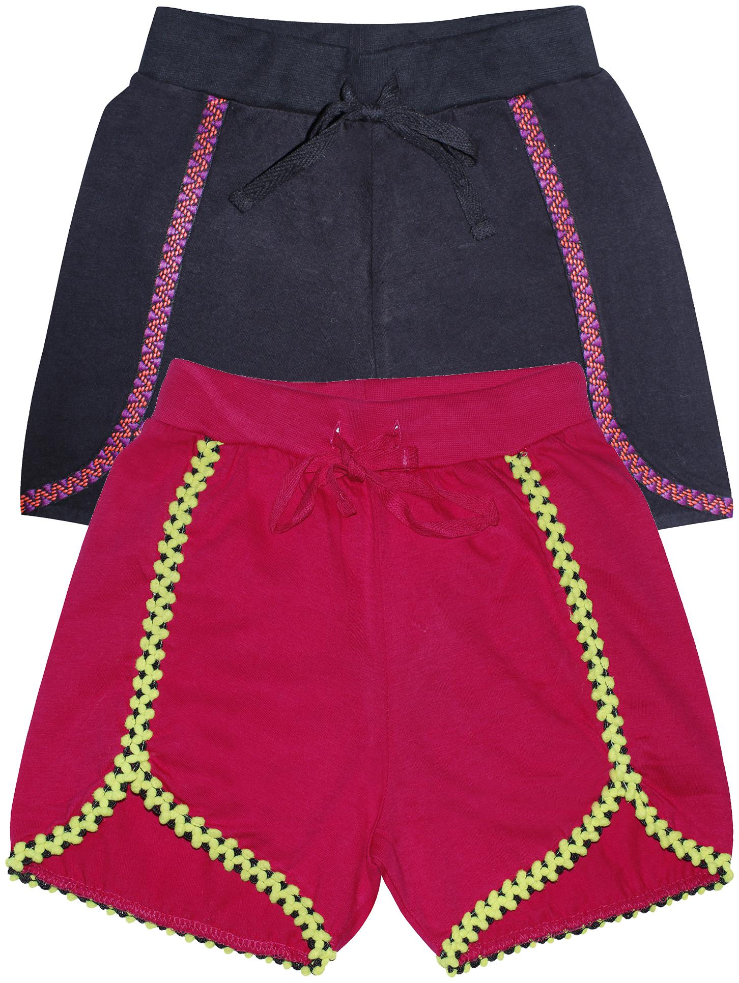 

KiddoPanti Girl Cotton Solid Regular shorts - Pink Black