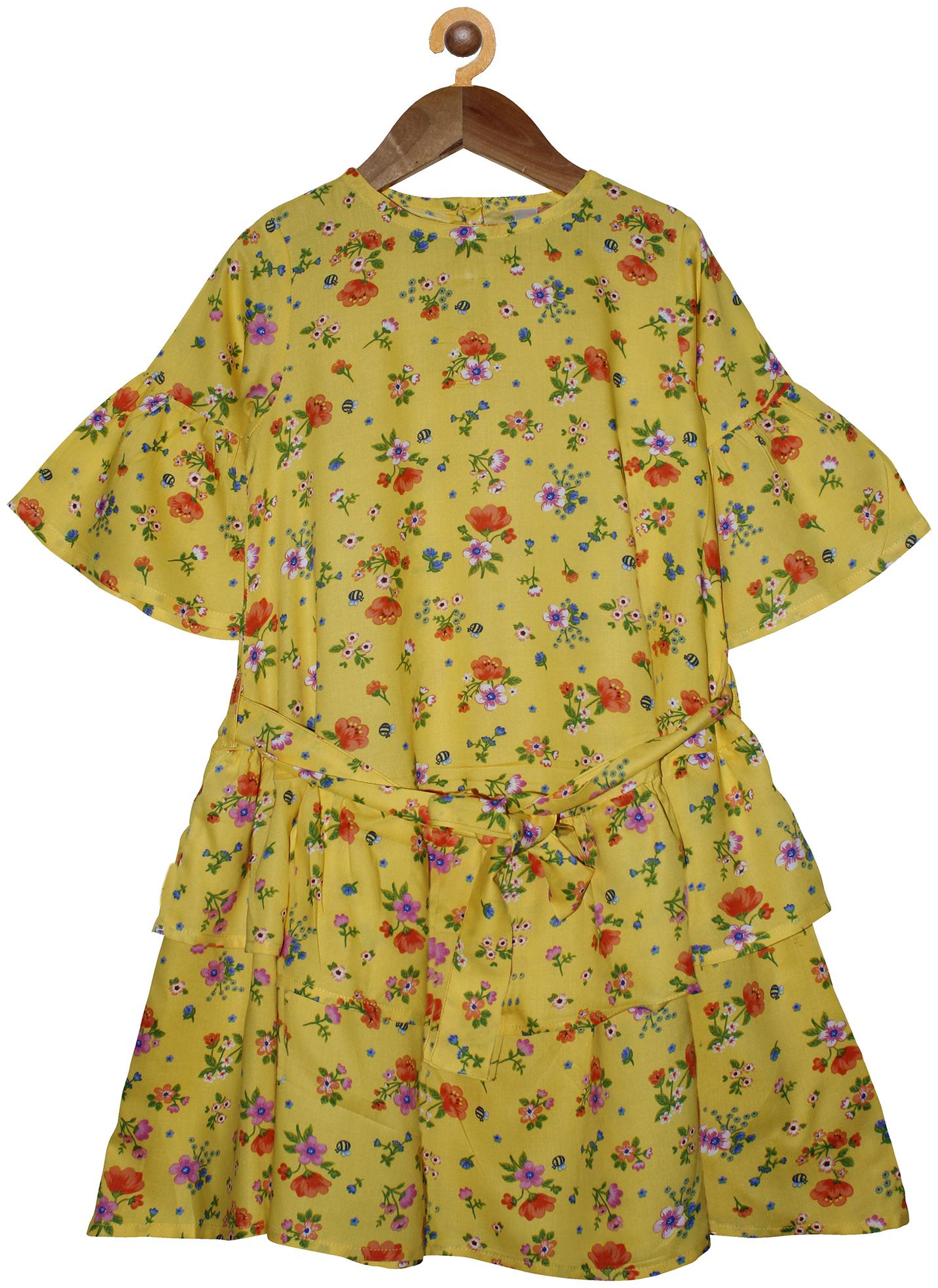 

KiddoPanti Yellow Rayon 3 4th Sleeves Knee Length Winter Frock ( Pack of 1 )