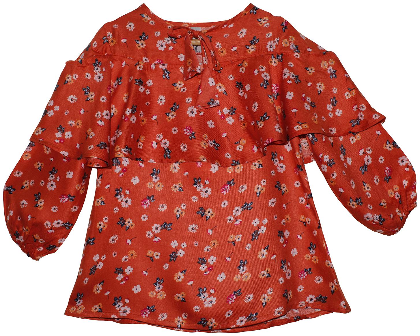 

KiddoPanti Girl Rayon Floral Top - Red