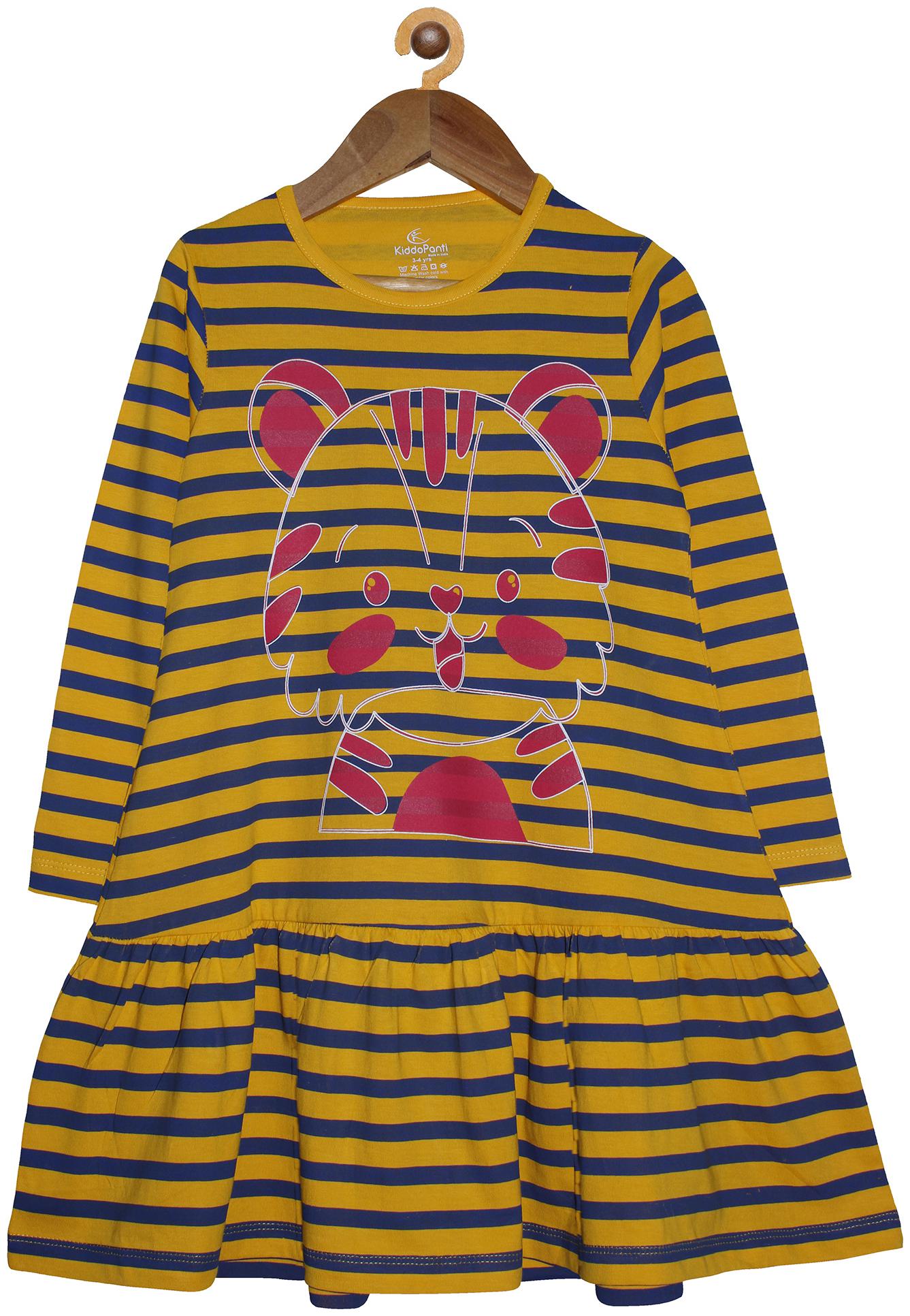 

KiddoPanti Yellow Cotton Full Sleeves Knee Length Princess Frock ( Pack of 1 )