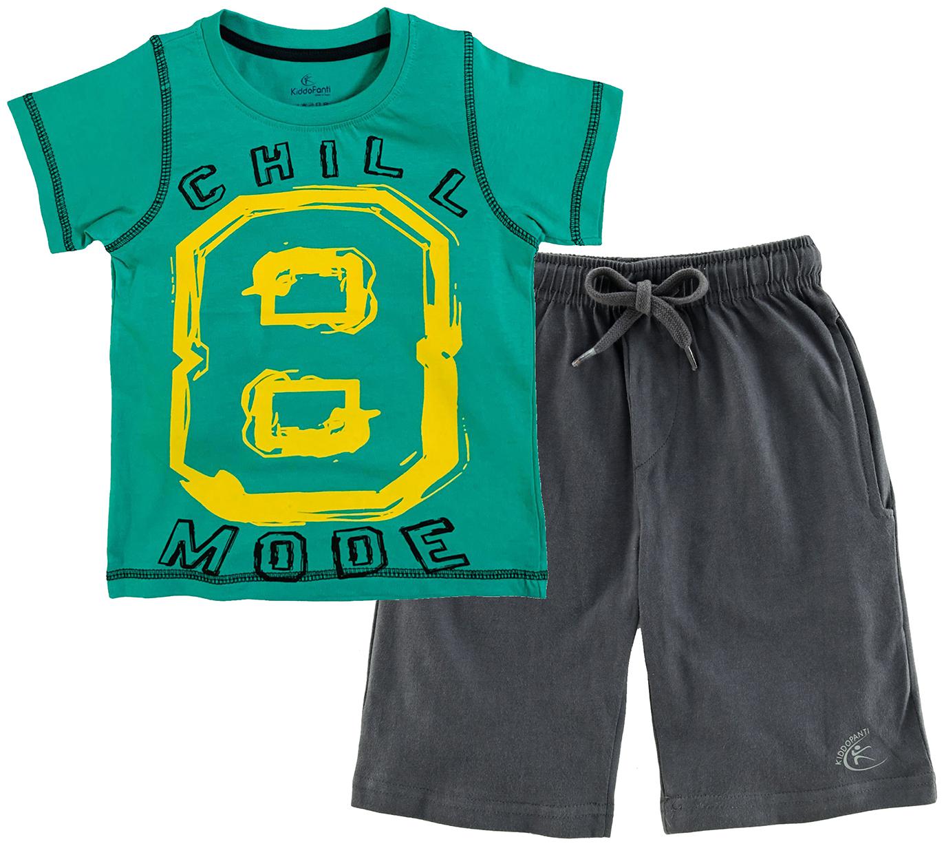 

KiddoPanti Cotton Printed Top Bottom Set - Green Grey