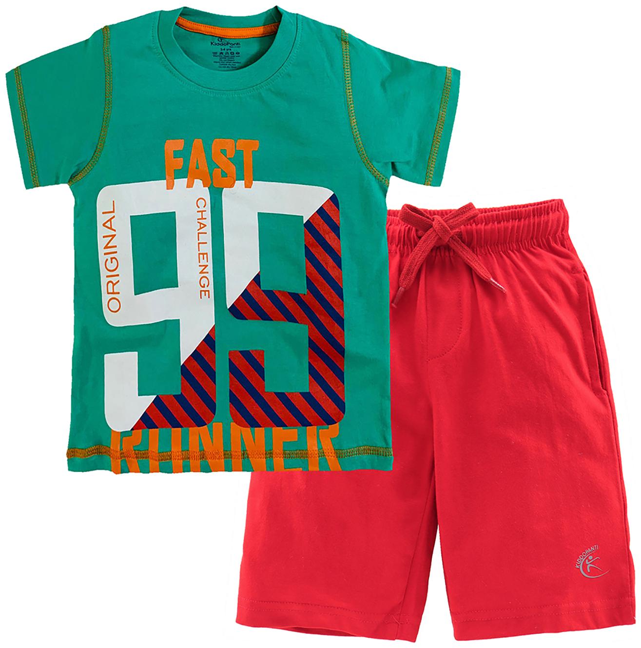 

KiddoPanti Cotton Printed Top Bottom Set - Green Red