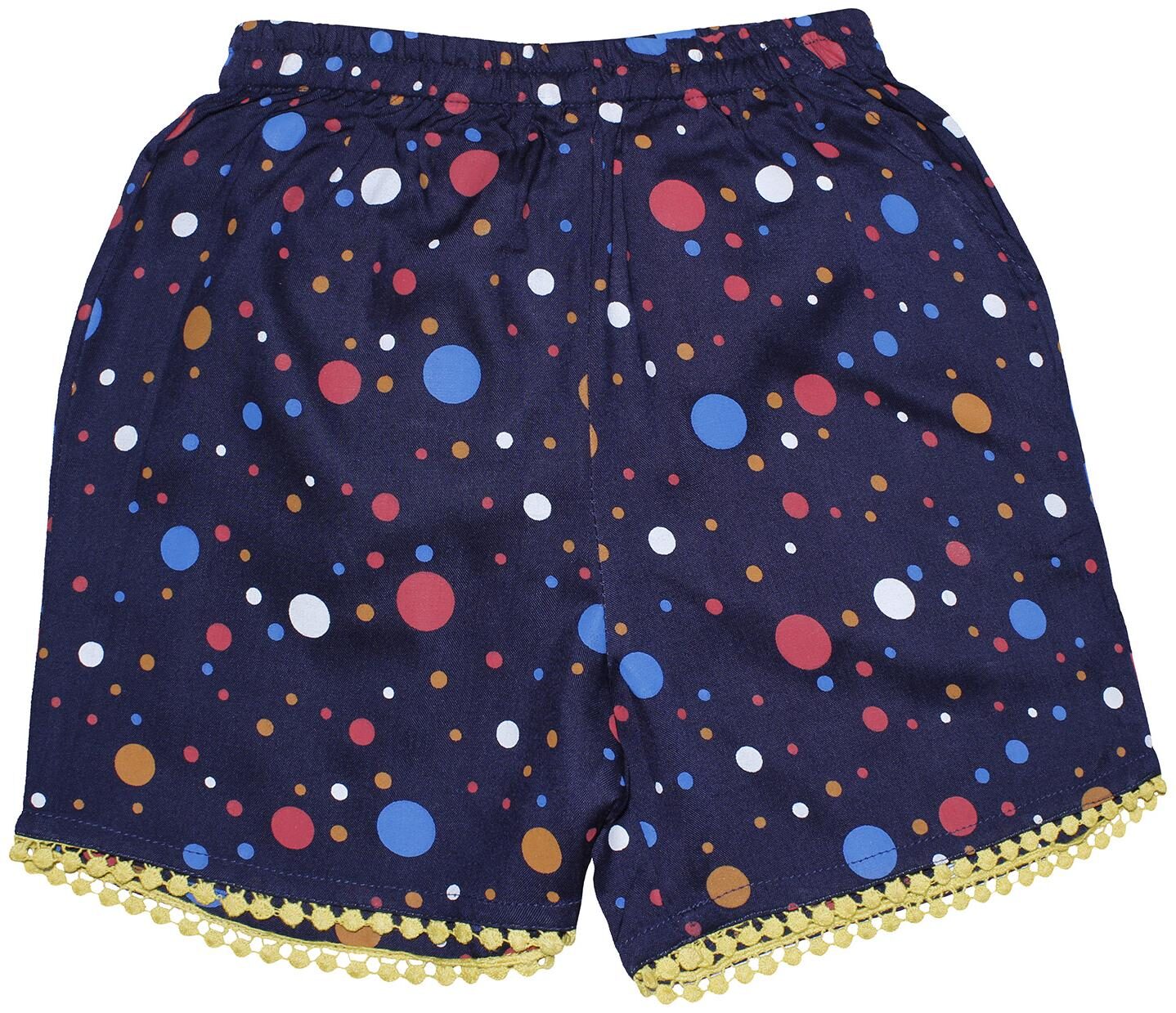 

KiddoPanti Viscose Rayon Navy Blue Polka Dots Hot Pants For Girl