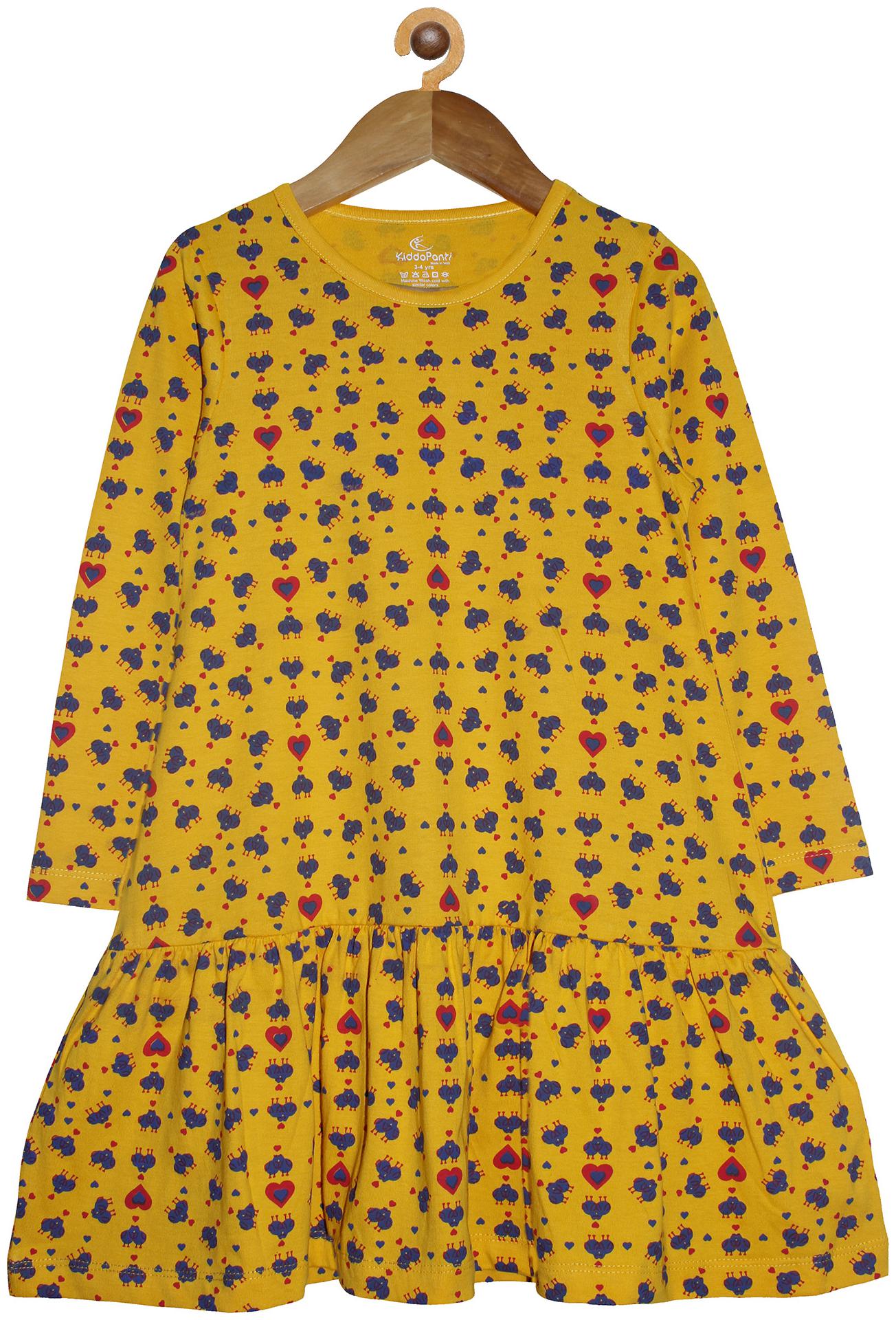 

KiddoPanti Yellow Cotton Full Sleeves Knee Length Winter Frock ( Pack of 1 )