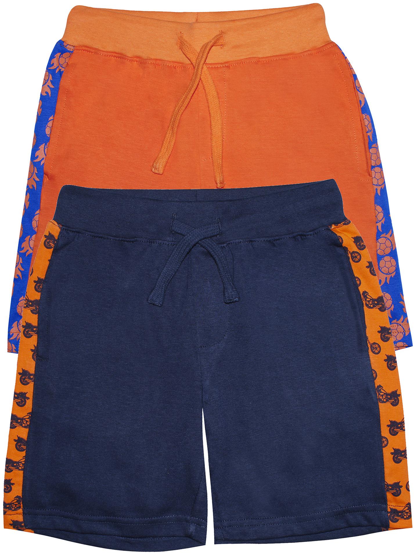 

KiddoPantiBoys Foot Ball Bike Print Cut and Sew Panel Knit shorts Pack of 2 (Navy Blue Orange)