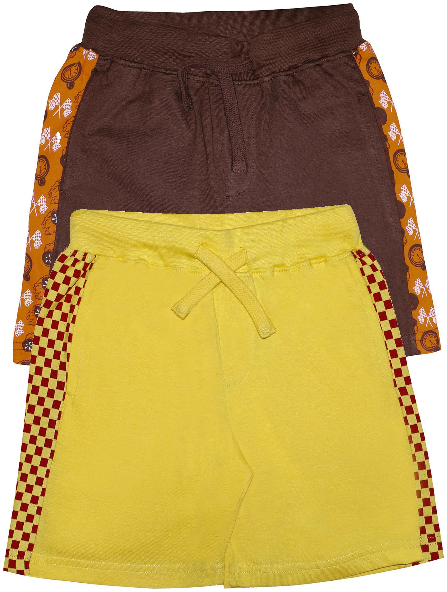 

KiddoPantiBoys Race Helmet Check Print Cut and Sew Panel Knit shorts Pack of 2 (Brown Yellow)